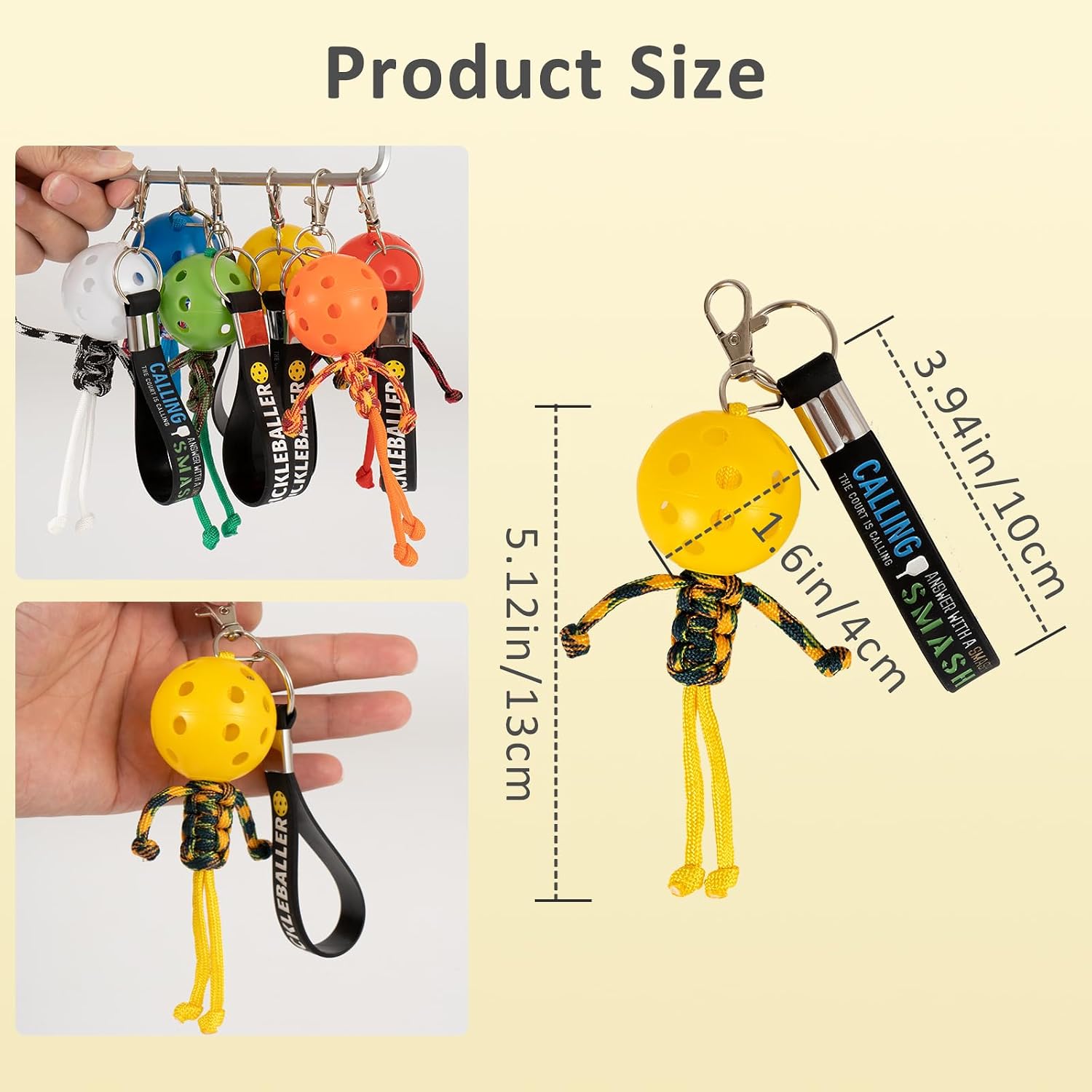 6Pcs Pickleball Handmade Keychains, Inspirational Gifts for Pickle ball Lovers Women Men, Cute Unique Design in 6 Colors image 2
