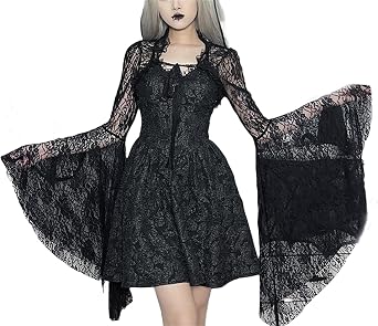 Gothic Bolero Shrug Tops Women Goth Bell Long Sleeve Crop Top