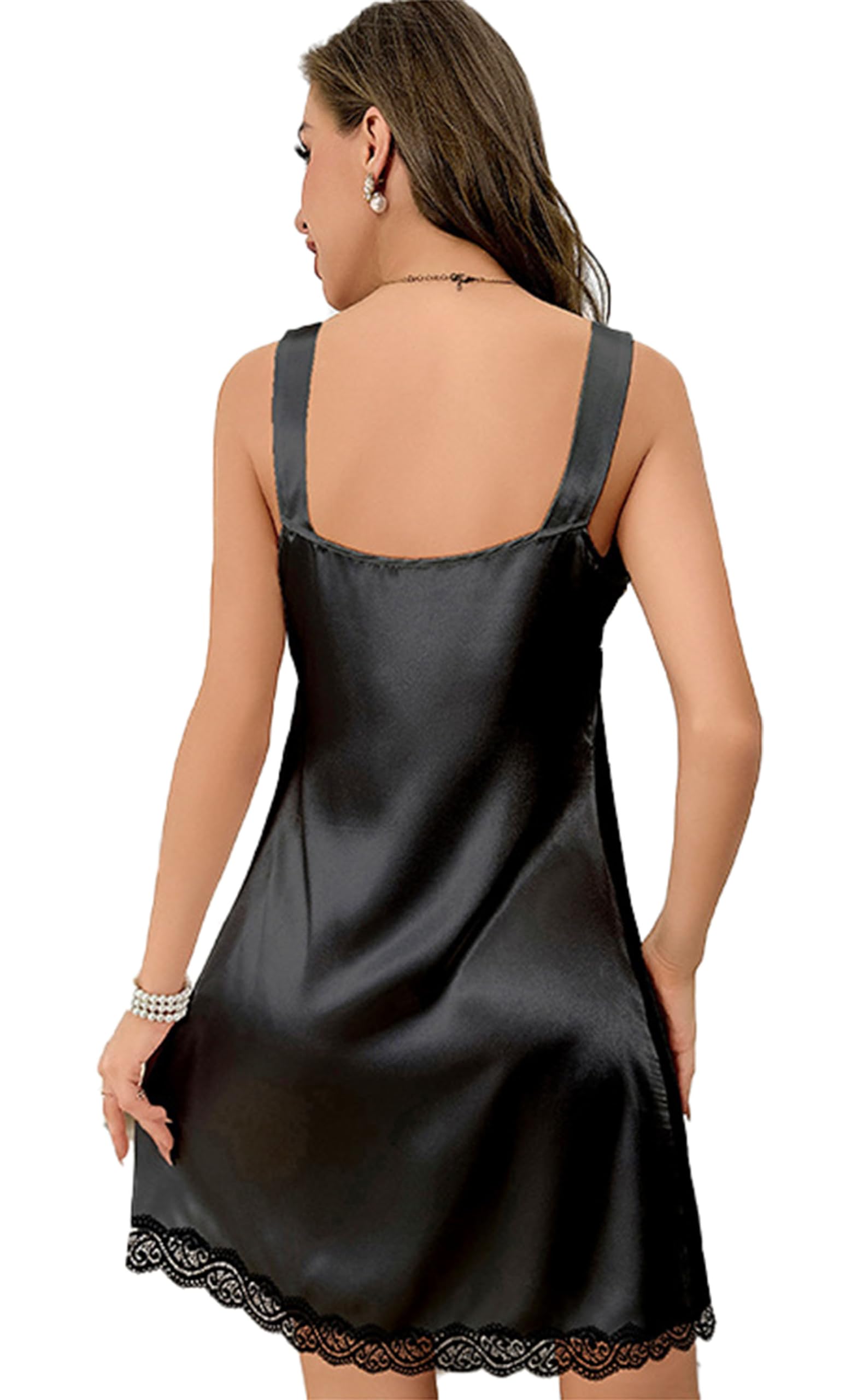 Femmes sans Manches Bretelles Chemise De Nuit Dentelle Slip Lingerie Robe Chemise De Nuit Col V