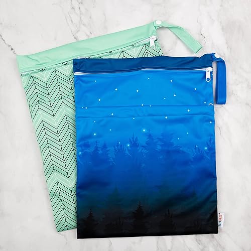 Miniatura 132 de ALVABABY 2 bolsas de pañales de tela para ropa húmeda, reutilizables con dos bolsillos con cremallera, para viajes, playa, piscina, guardería, 01