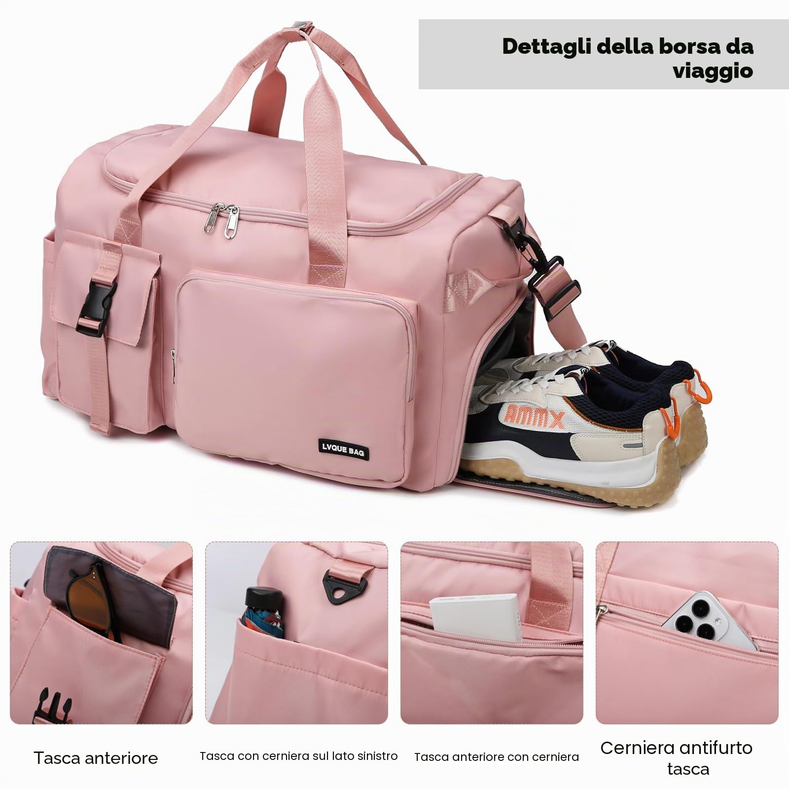 Suweir Borsa Palestra Donna Uomo Borsa Piscina 42L Zaino Palestra con Porta Scarpe e Tasca Umida Impermeabile Borsone Gym Duffel Bag da viaggio, per sport, fitness, il campeggio