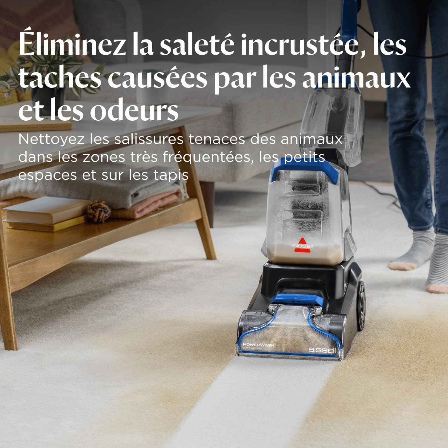 BISSELL PowerWash Compact Pet, Shampouineuse pour Taches et Odeurs d’Animaux, Nettoyeur Canapé Tissu Multisurfaces, Nettoyeur de Tapis, Moquette et Tapisserie, 600W, Portable, Filaire, 4058N