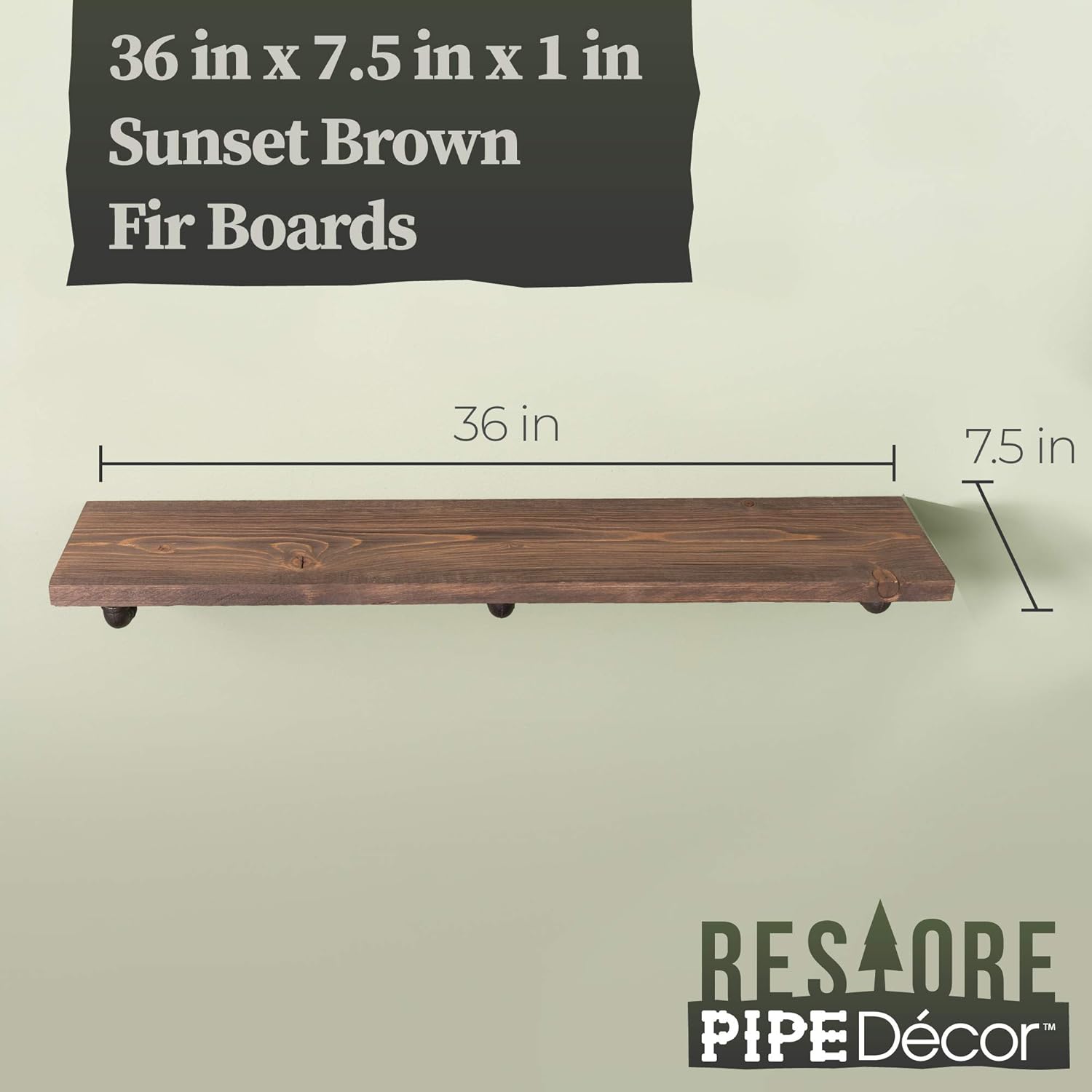 60% оƒƒ Dіѕсоunt Industrial Pipe Wooden Shelves Restore by Pipe DÉCOR Premium Douglas Fir Wood Shelving 36 Inch Length Set of 2 Boards and 6 L Brackets Sunset Brown Finish