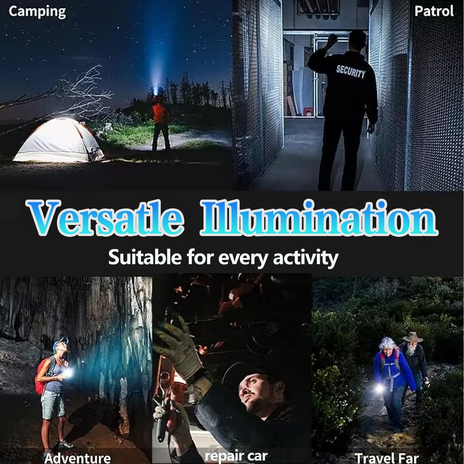 Pocketman LED Flashlight 6 Modes USB Charing LED Torch Zoom Portable Work Light for Lighting