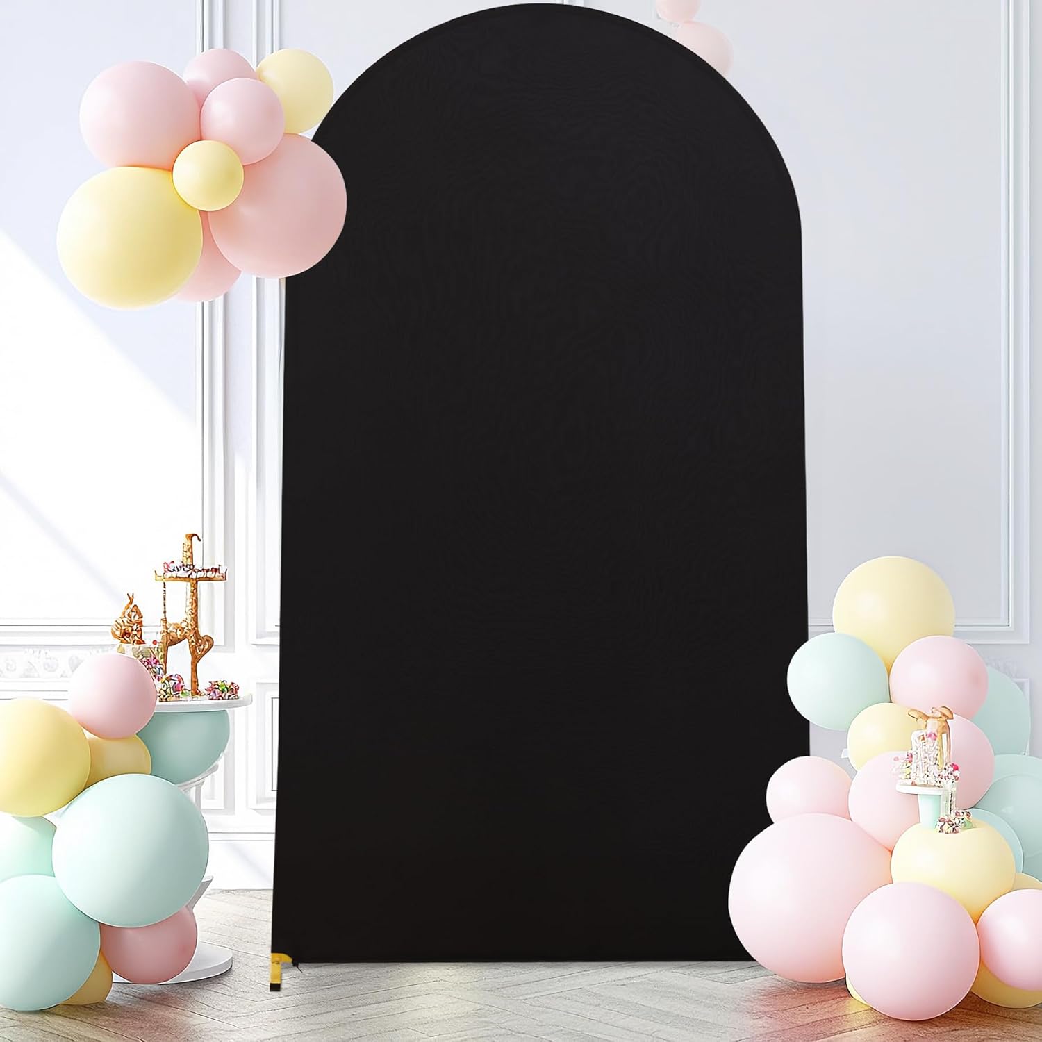 7.2FT Black Arch Backdrop Cover - Polyester Fitted Wedding Arch Stand Covers Round Top Chiara Arch Backdrop Cover for Birthday Party Banquet Photo Background Decoration
