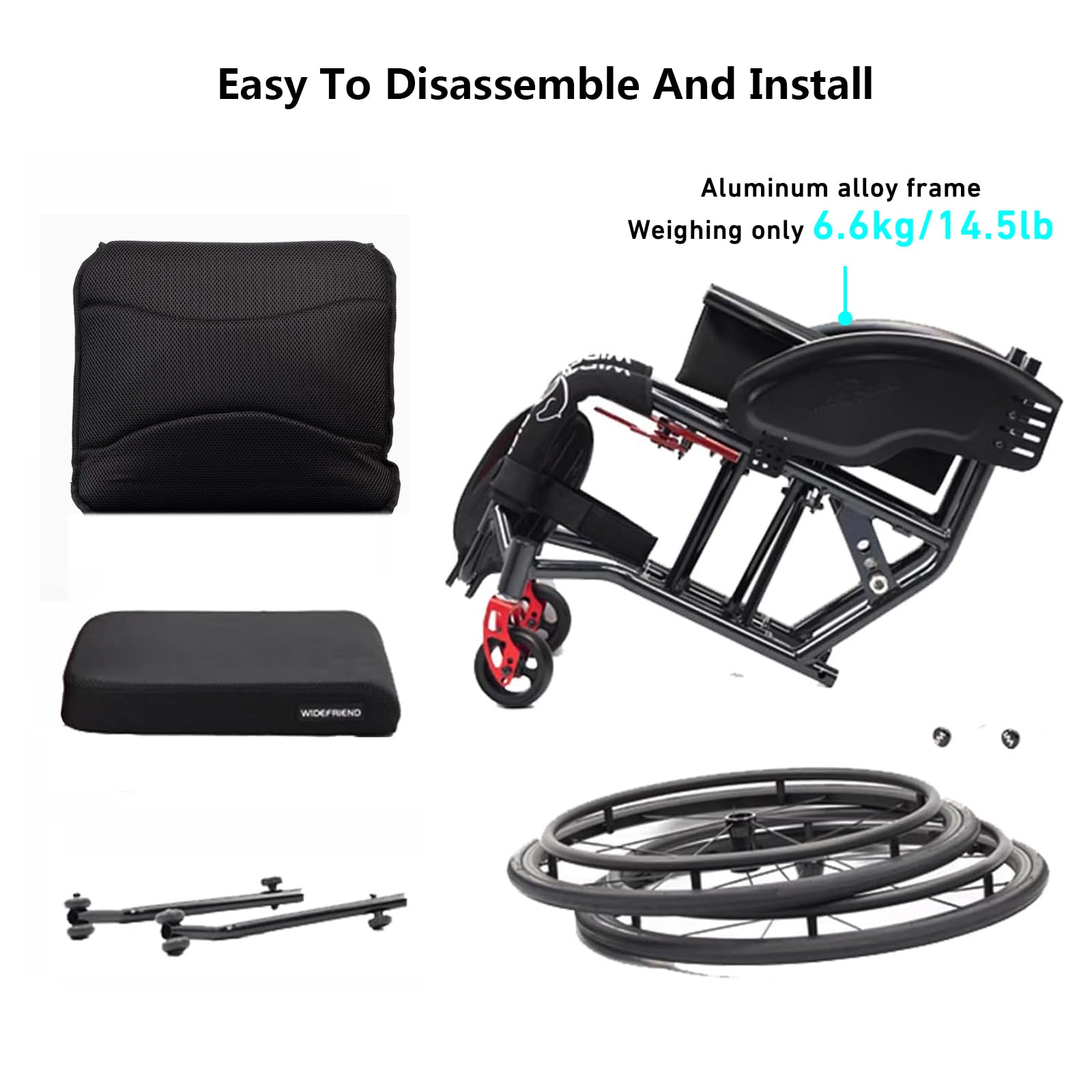 Ultra Leichtes Sport -rollstuhl Für Erwachsene, Faltbare Outdoor- Und Indoor -schaltradstuhl, Tragbarer Aluminiumlegiertransport -rollstuhl Mit Handbremse, Tragfähigkeit Von 220 Lb/100 Kg(40cm/15.7in,