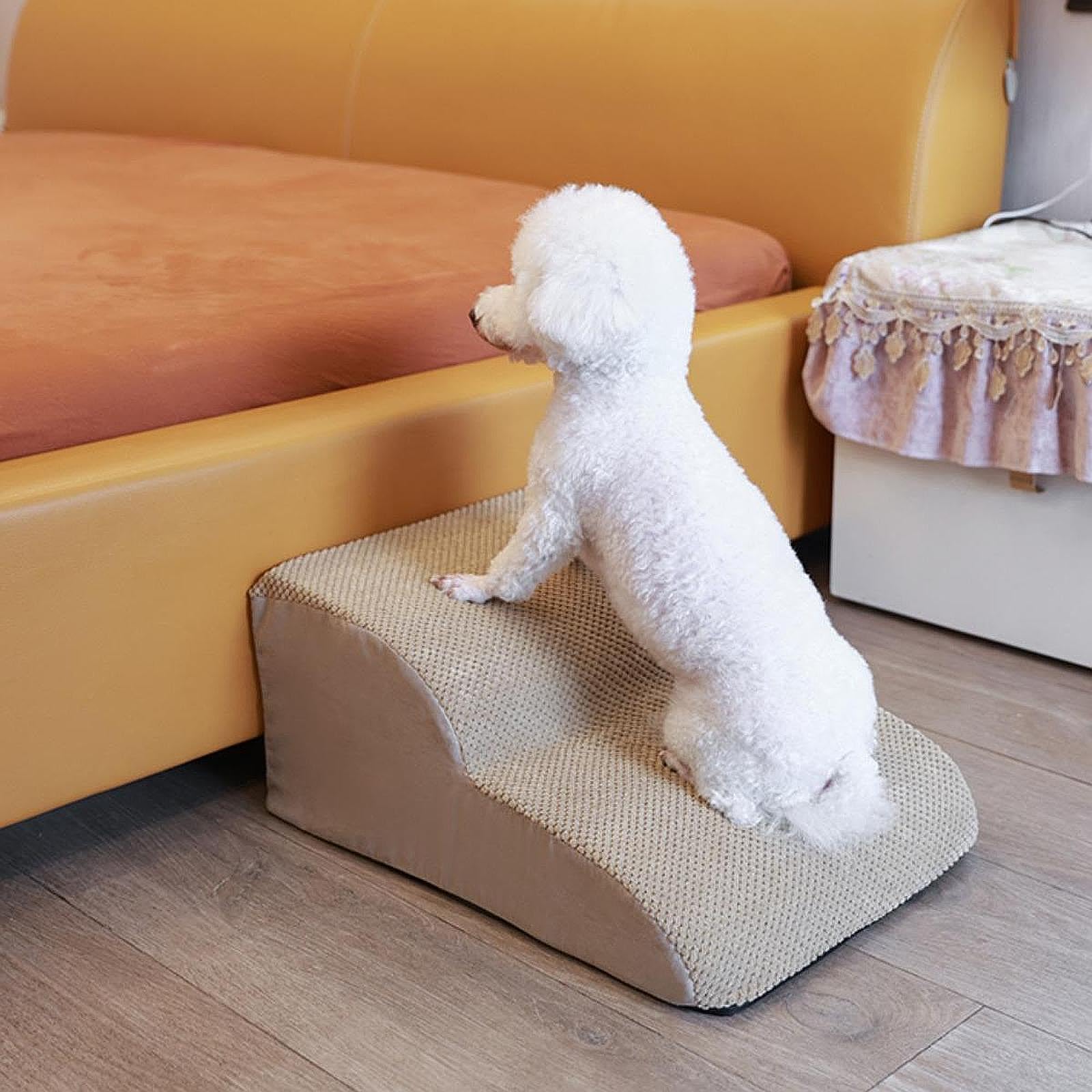 Scaletta per Cani, Gradini per Animali Domestici, Rampa per Cani, Scaletta per Animali Domestici Realizzata in Tessuto di Facile Manutenzione E Base a, Beige