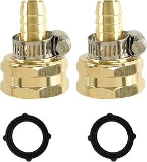 2-Pack Heavy-Duty Brass Garden Hose Repair Kit for 1/2" Hoses, Quick Fix Hose Mender Fittings with Stainless Steel Clamps, 3/4" Female x 1/2" Barb