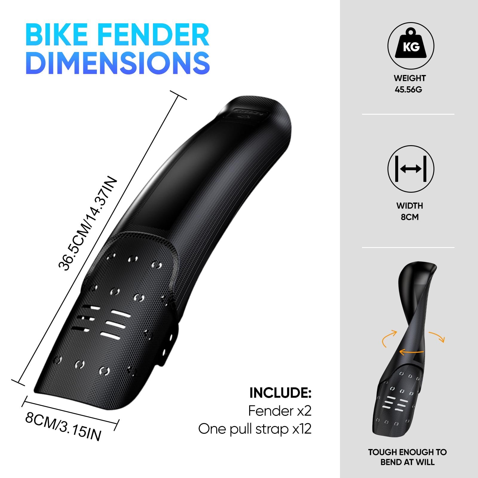 Lot de 2 garde-boues anti-éclaboussures pour VTT Mudguard avec 12