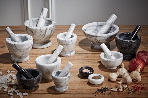 Miniatura 2 de JEmarble Juego de mortero y mortero de 4 x 4 pulgadas (blanco, superficie de piedra natural pulida para una fácil limpieza, pesado/duradero/elegante