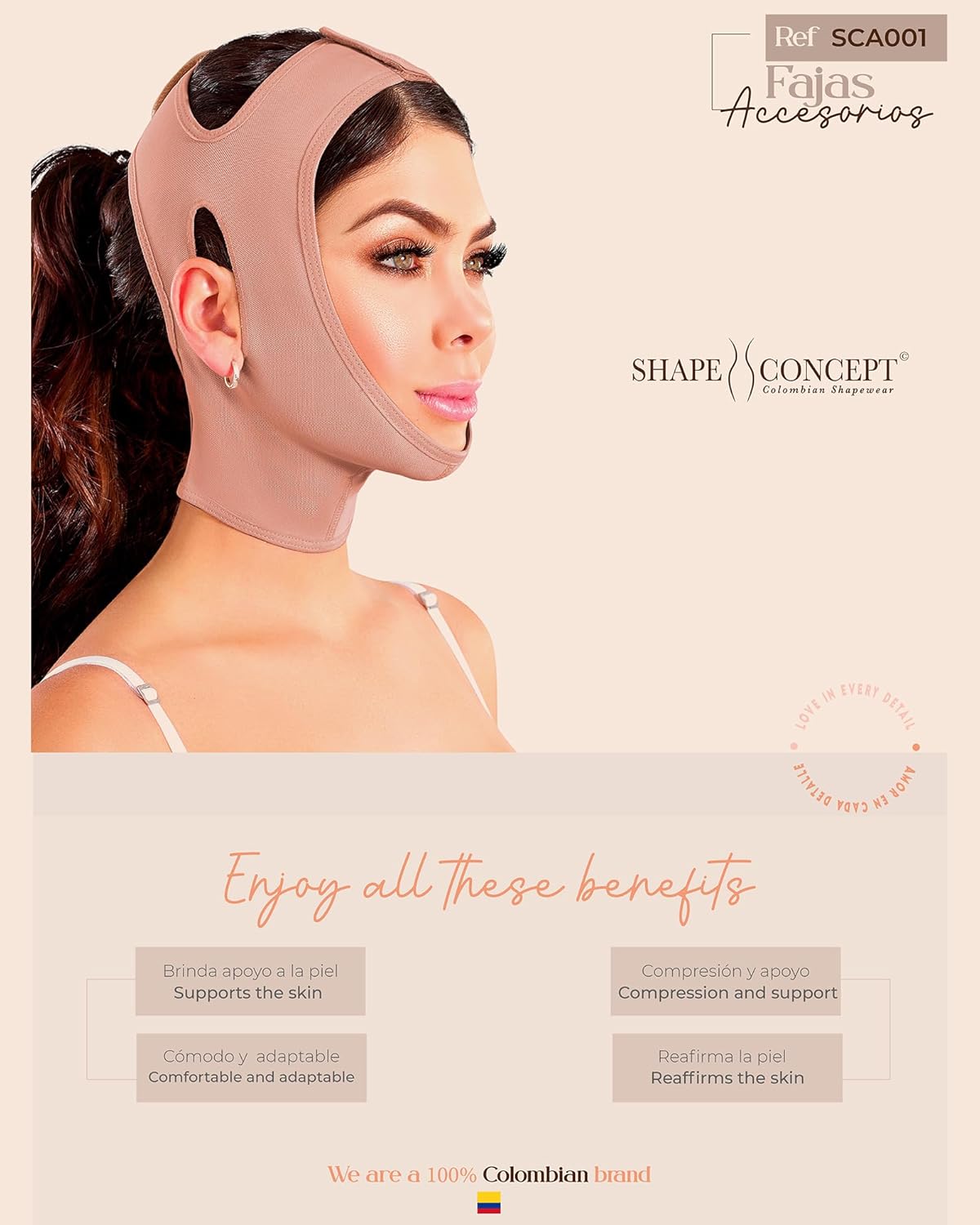 Shape Concept 301 Neck & Chin Compression Strap Face Bandage Support for Recovery & Contouring