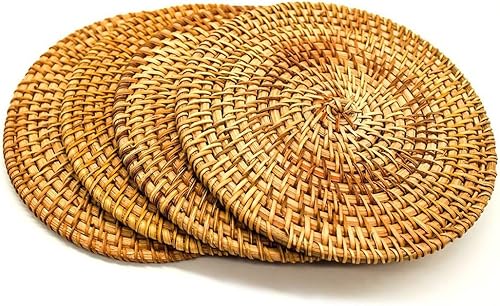 Salvamanteles para platos calientes, salvamanteles de ratán tejido, almohadillas calientes para mesa de comedor, posavasos de paja resistentes al