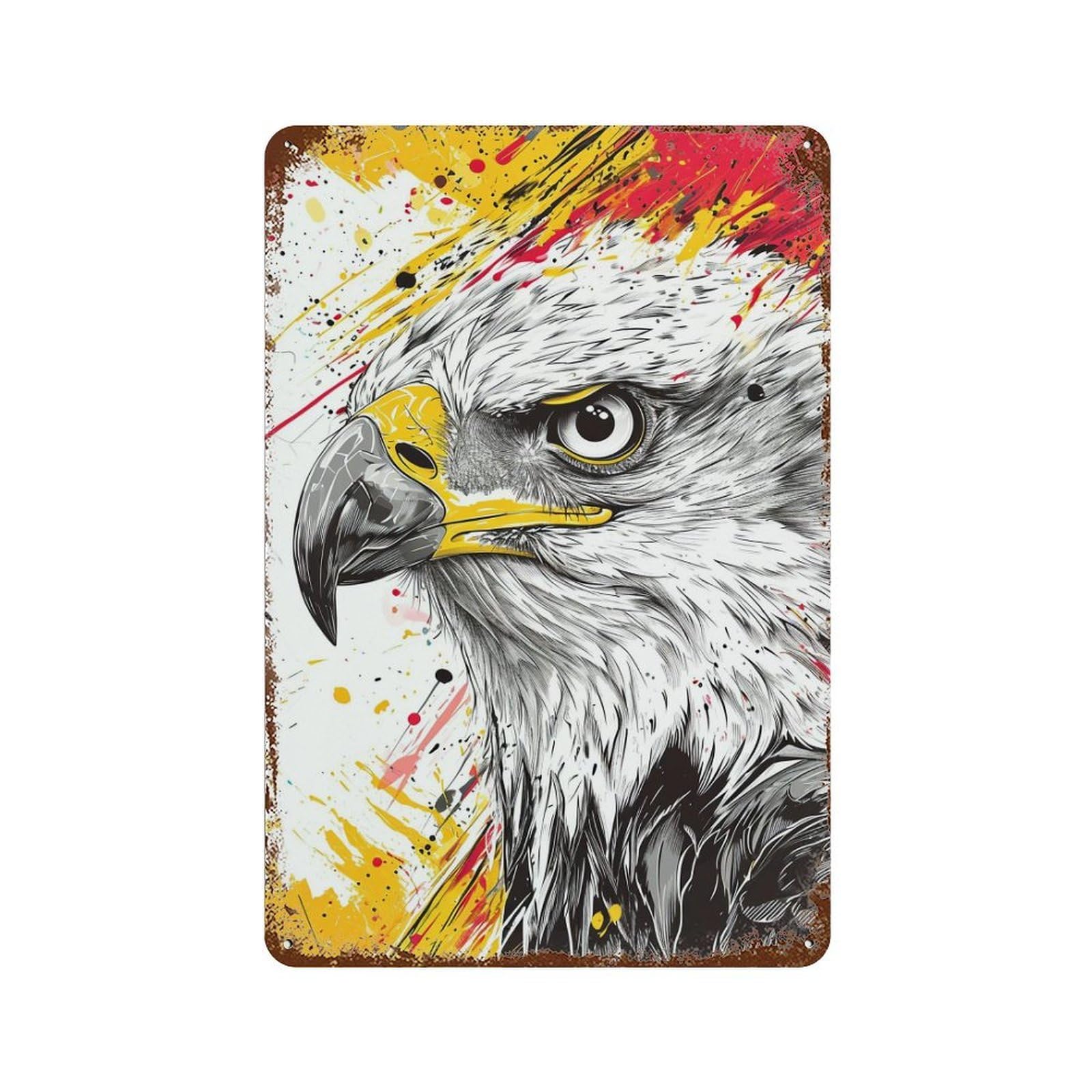 Eagle Head Art Print Vintage Wall Sign 11.8"x7.9", Rust Effect Metal Decor for Shed, Workshop And Garage Wall Decor