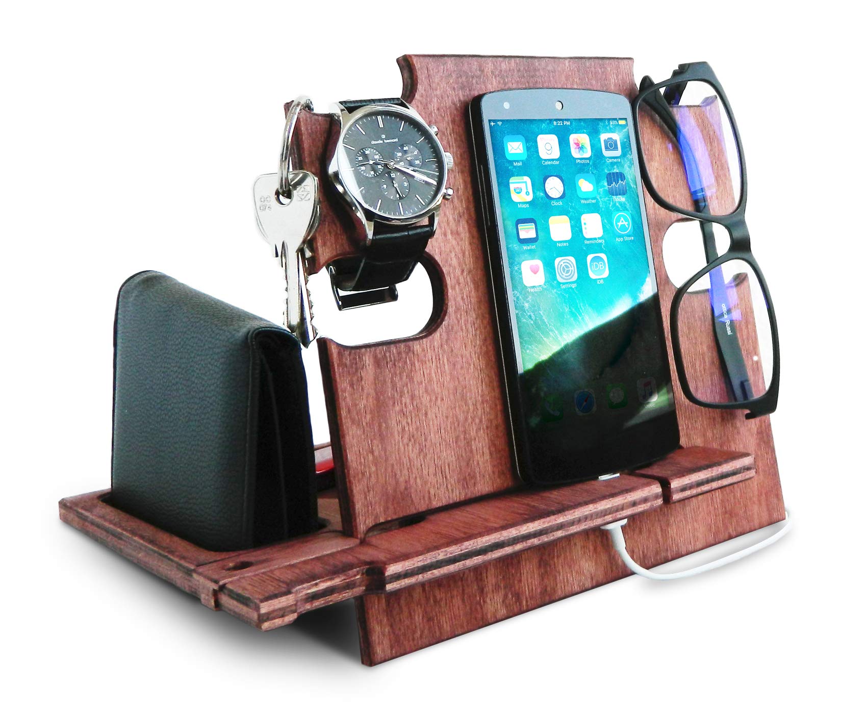 Amazon Com Wooden Docking Station For Men Smartphone Stand Idea Nightstand Holder For Him Desk Organizer Cherry Home Audio Theater