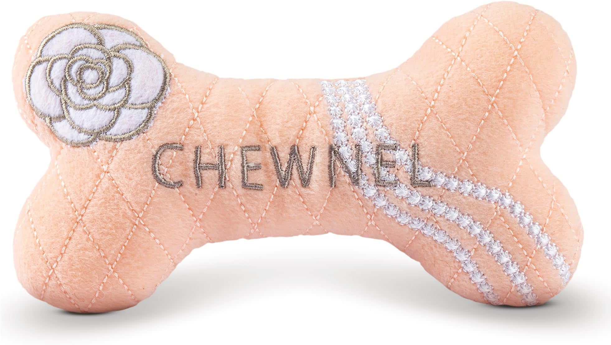 Chewnel Blush Plush Dog Toy Bone | Luxury-Inspired Parody Designer Bone with Squeaker, Soft Plush Chew & Play Dog Toy – Prêt-à-Porter Play!