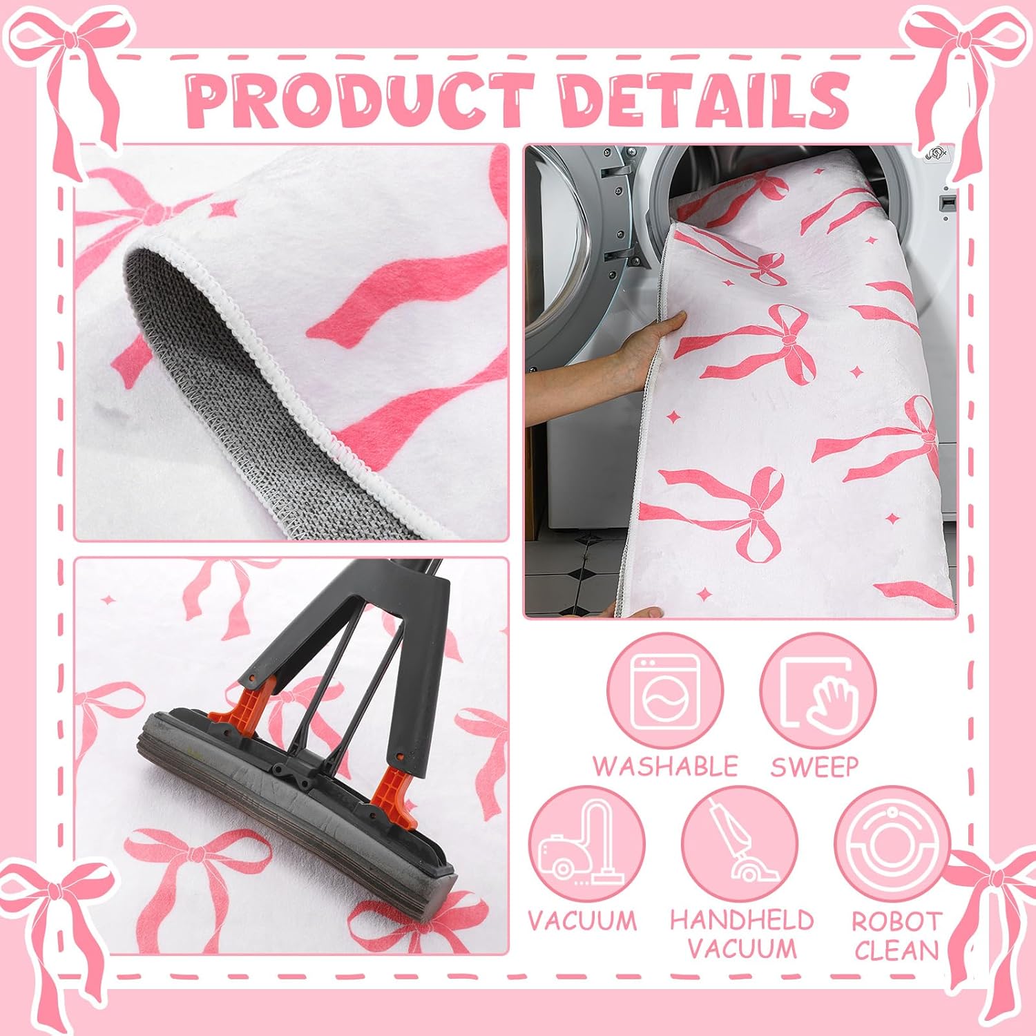 Drydiet 4 x 6 ft Large Bow Welcome Mat Rug Coquette Doormat Decor Gifts for Bedroom Room Women Aesthetic Decor Birthday Decorations Gift Lovers(Bow,Pink)