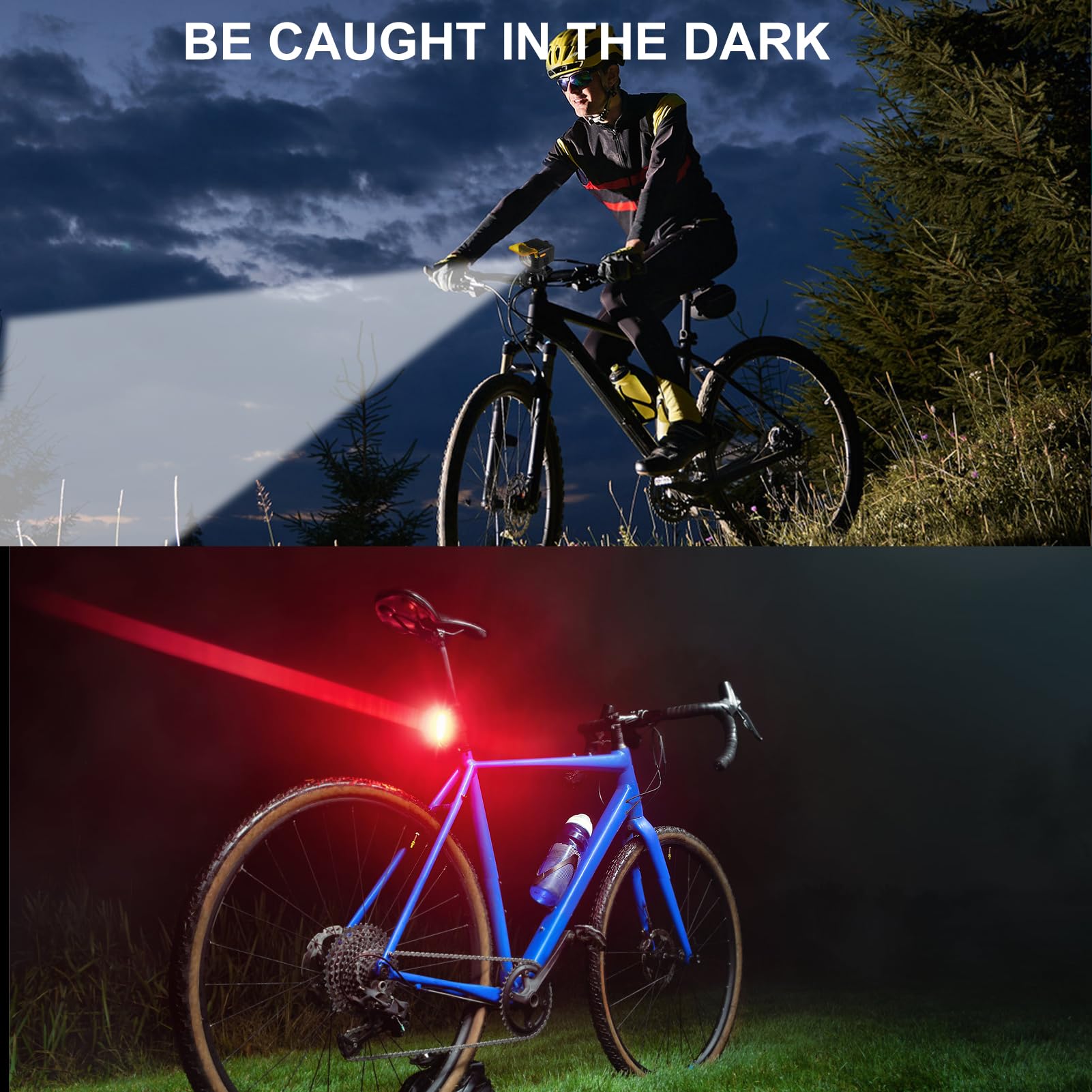 Domary Set di Luci per Bici Super Luminose Ricaricabili con Telecomando per la Guida Notturna - 7+6 modalità Impermeabili