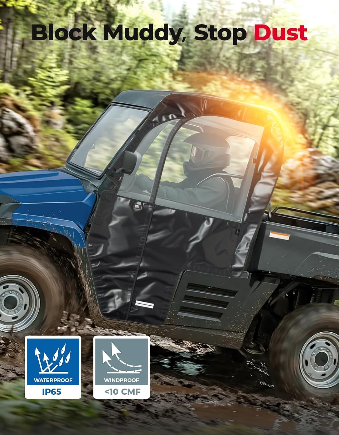 KEMIMOTO Soft Cab Enclosure, Laminated Fabric Tear-Resistant UTV Parts Compatible with Hisun Sector 400,Coleman UT400,Massimo MSU400, Side Window Accessories Water & Windproof (Fit for Side Mirrors)