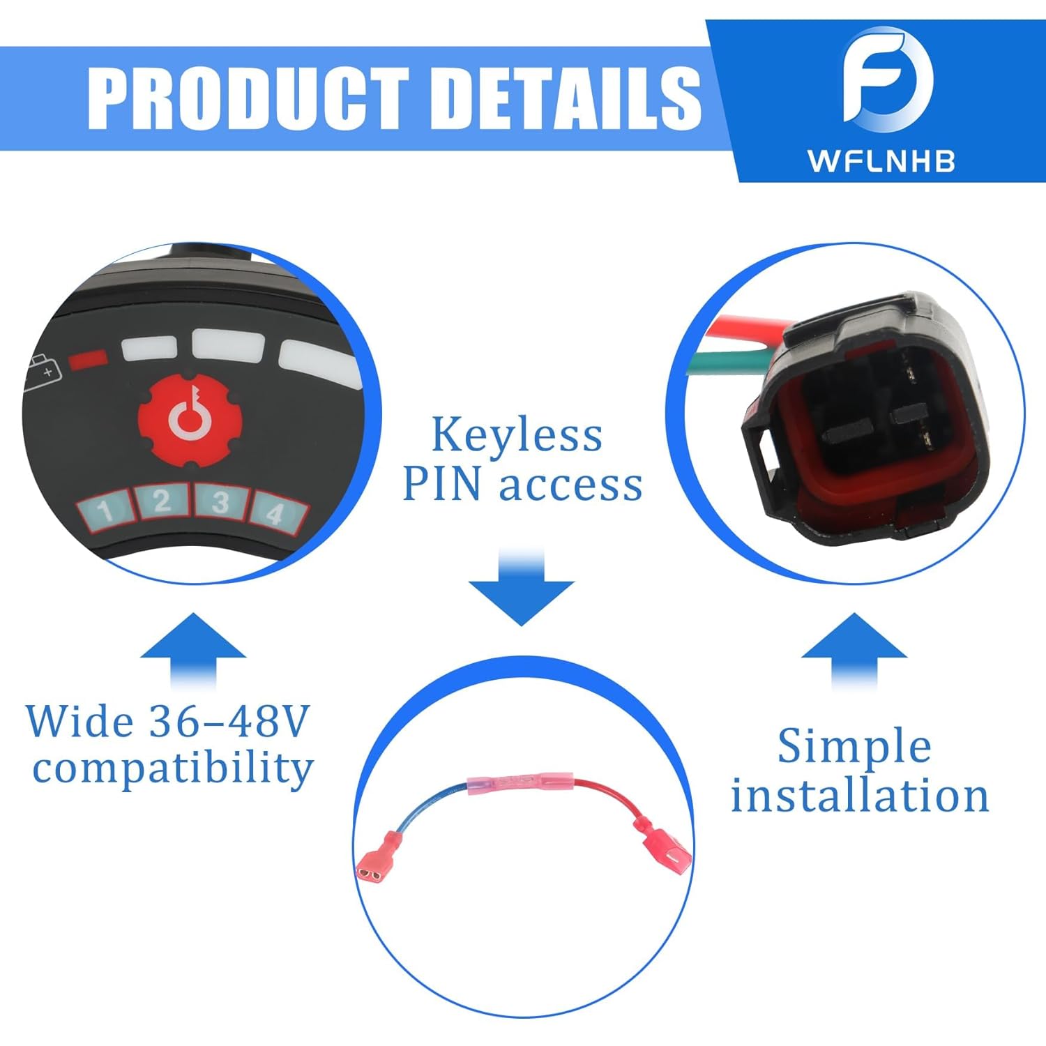 WFLNHB 36V-48V Golf Cart Keyless Ignition Switch PIN Code Key Replacement for EZGO Club Car Yamaha Starter Switch with Electric Meters Digital Battery