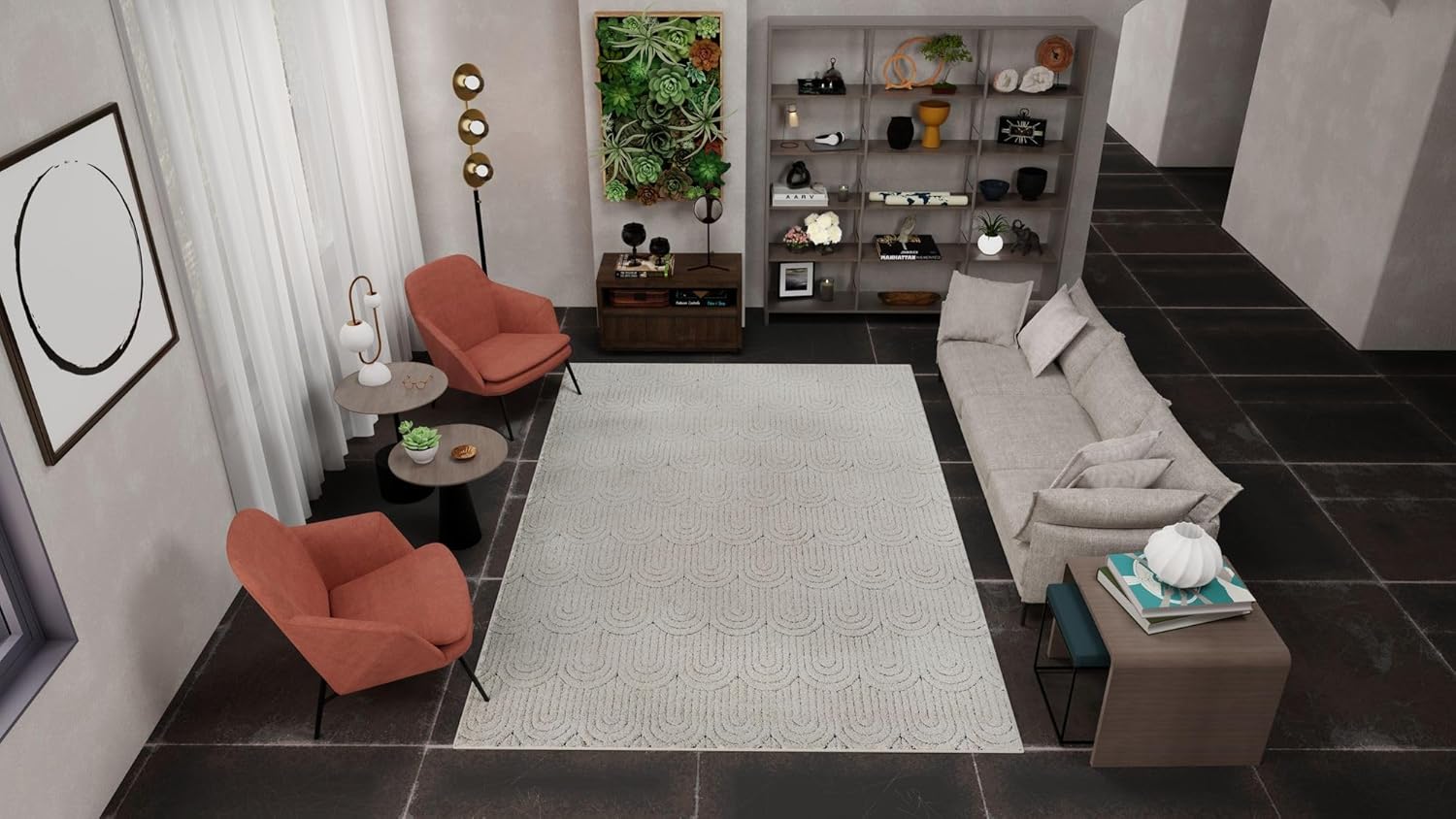 Sandstone Geometric 6' x 9' Stain-Resistant Synthetic Area Rug