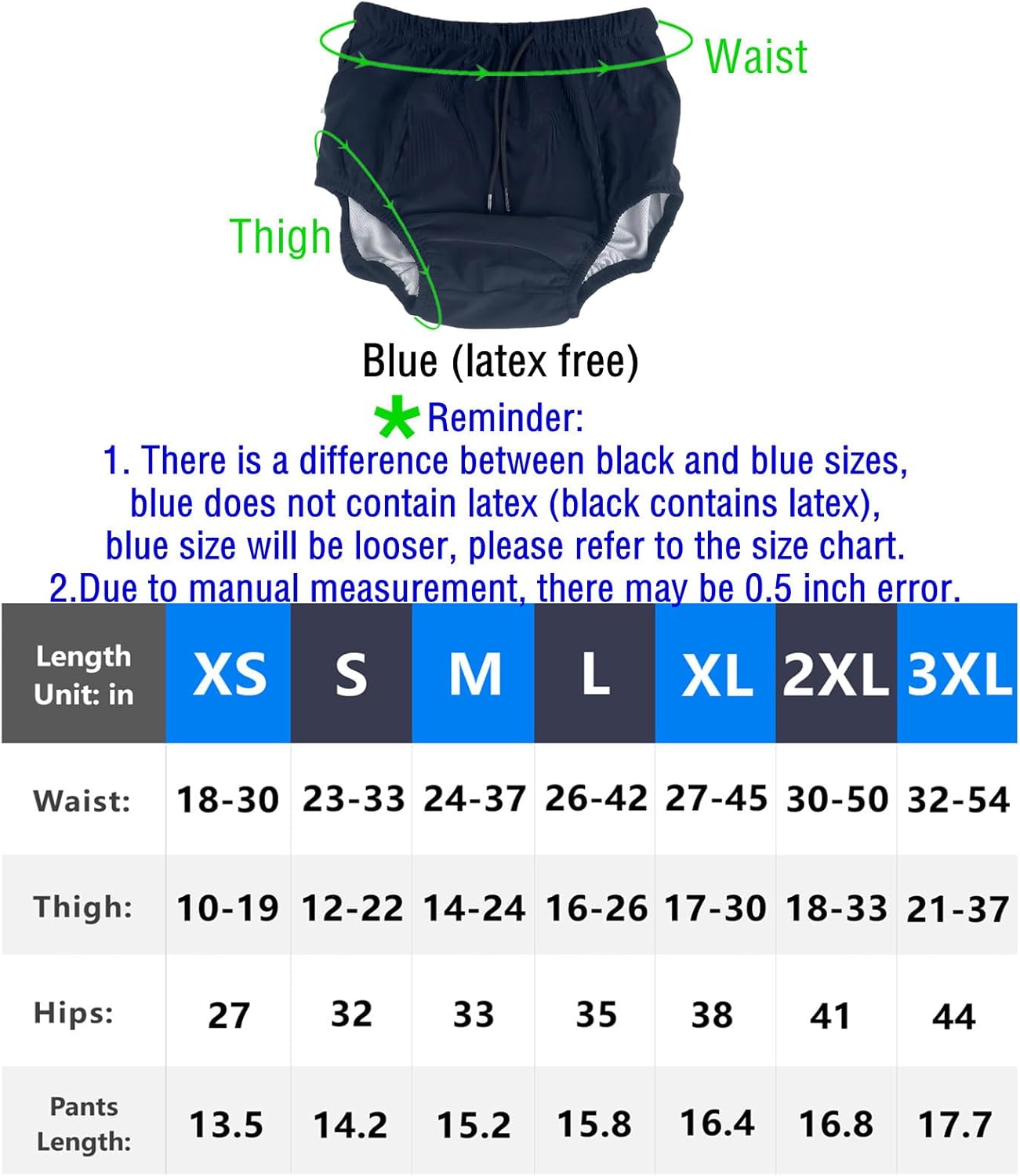 AQX Reusable Adult Swim Diapers Special Needs, Washable Cloth Diapers Leakproof, Swimmers Nappy Trunks Pull Ups for Incontinence Protection Unisex (2XL, Blue)