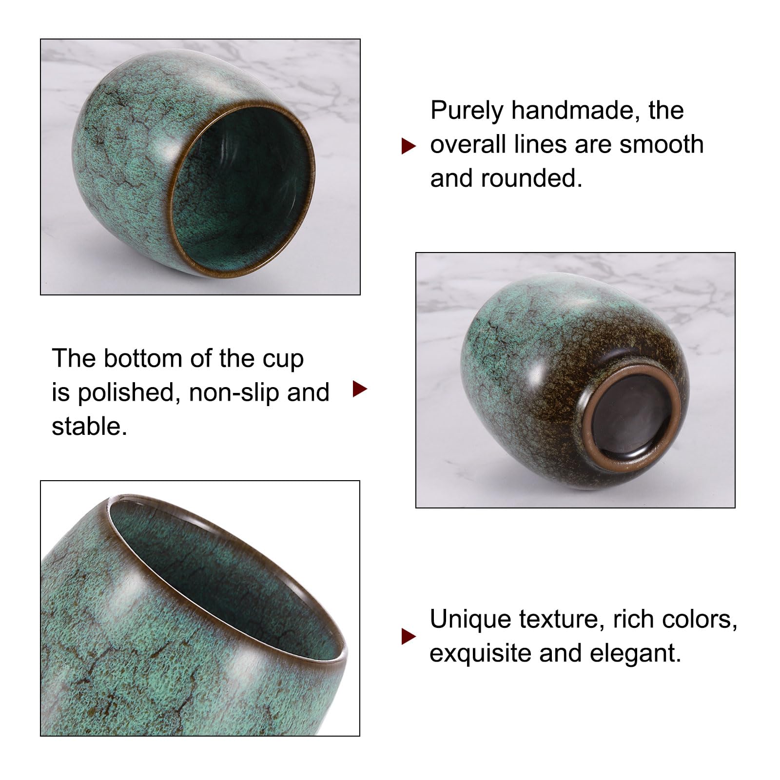sourcing map Lot de 4 tasses à thé chinoises en céramique 163 g traditionnelles Gong Fu en céramique maté sans poignée pour maté, thé, café, vin, boissons, vert clair