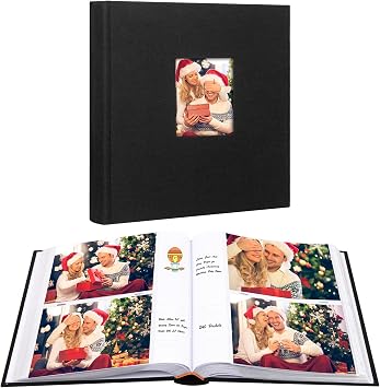 Aevdor 240 Pockets 5x7 Photo Album with Writing Space, Large Capacity Photo Album 5x7 Holds 240 Photos, Linen Cover Acid Free Photo Book with Memo for Baby Family Anniversary Wedding Pictures, Black