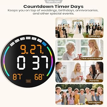 Digitale Wanduhr103 Große Digitale Uhr mit LED Display AlarmCountdown-TimerDSTTemperaturLuftfeuchtigkeit Automatischer Dimmung Fernbedienung Klassenzimmer WohnzimmerBüroFitnessstudio