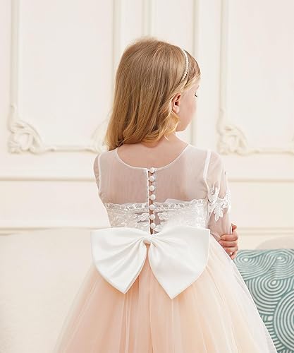 Miniatura 5 de Vestido de princesa de manga larga con encaje de marfil blanco para niña de flores, vestido de desfile GZY202