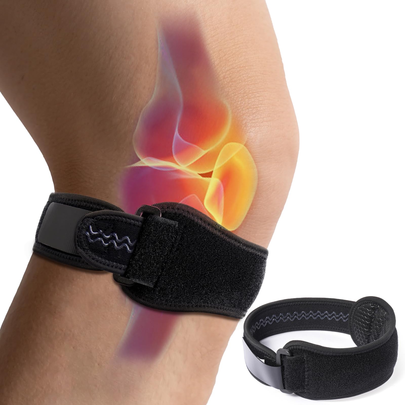 Bande patellaire pour sport, fitness et quotidien – Genouillère réglable contre la tendinite patellaire, genou du coureur et douleurs au genou – Bande unisexe pour taille M/L, 2 pièces
