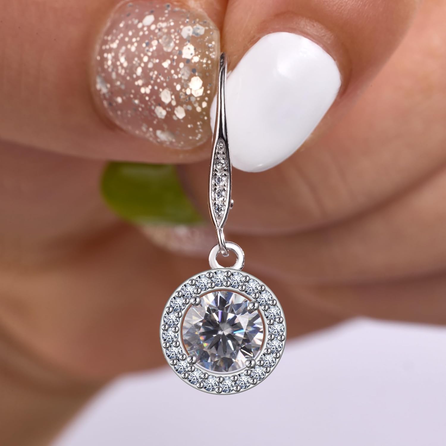 Moissanite Drop Earrings for Women, 18K White Gold Plated 925 Sterling Silver Dangle Leverback Earrings, Hypoallergenic Dainty 1.0ct-2.0ct D Color Simulated Diamond Jewelry Gifts for Mom Her Birthday - Image 4