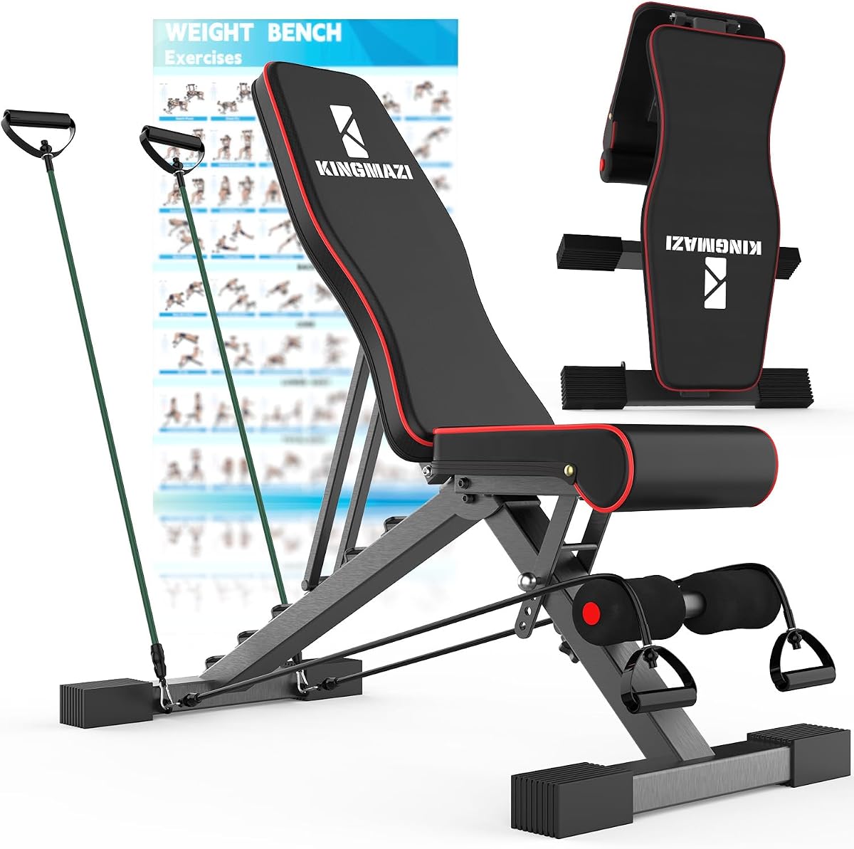 Banco de pesas ajustable, banco de ejercicios para entrenamiento de cuerpo completo, banco plegable multiusos, banco de mancuernas plegable con juego de bandas de resistencia