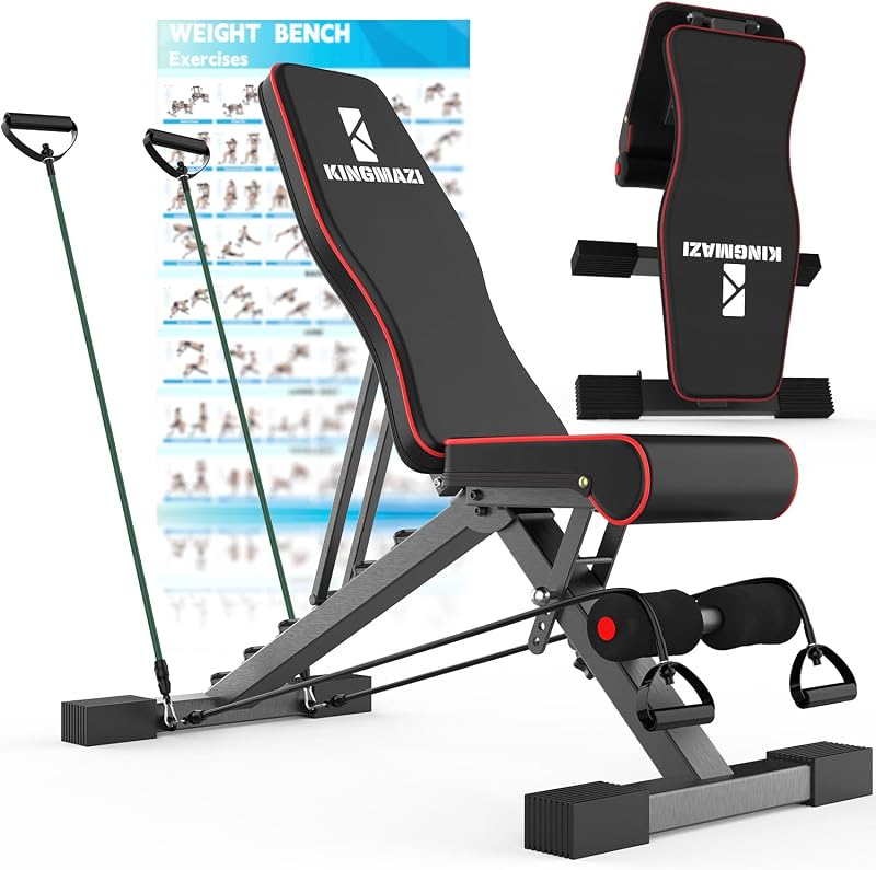 Banco de pesas ajustable, banco de ejercicios para entrenamiento de cuerpo completo, banco plegable multiusos, banco de mancuernas plegable con juego de bandas de resistencia