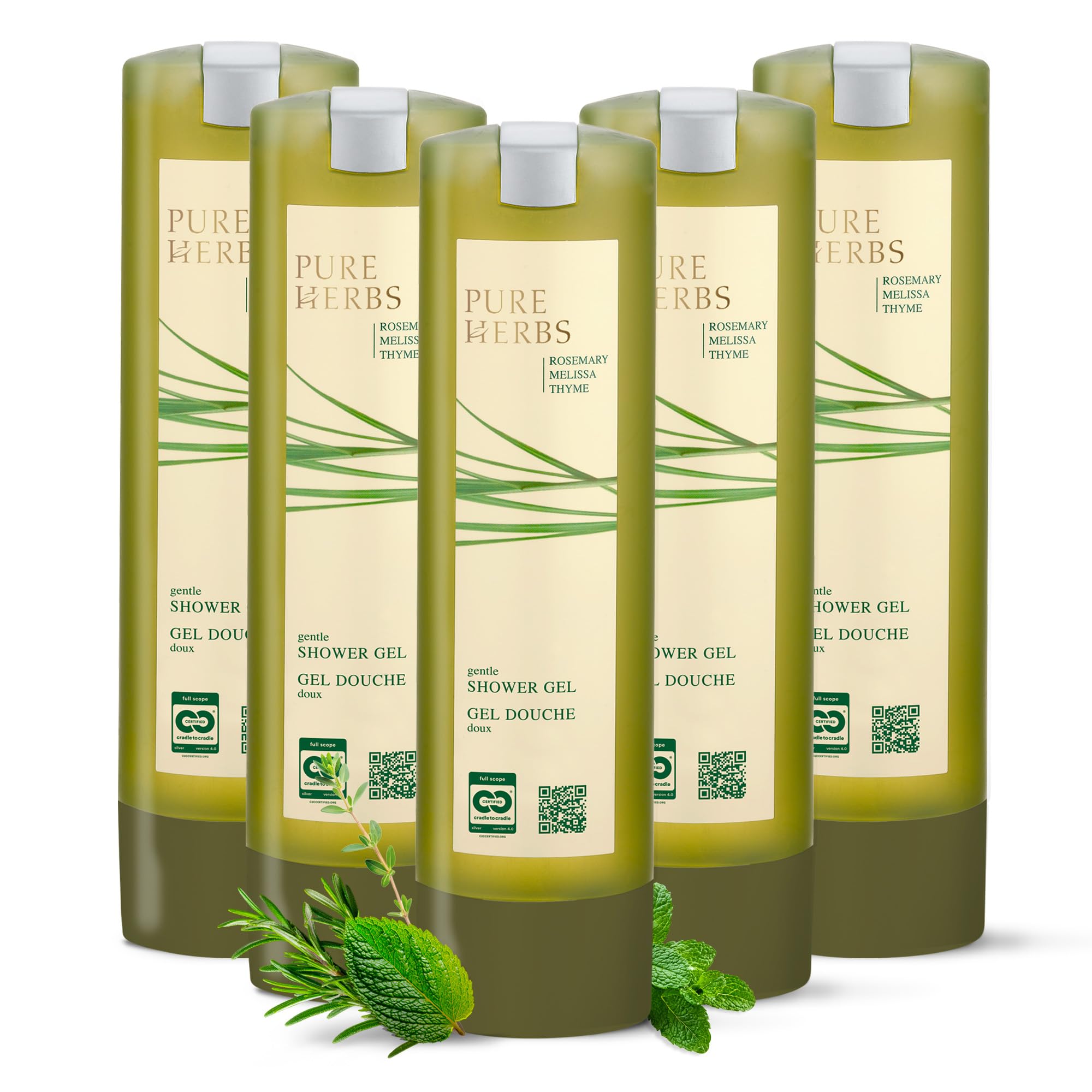 ADA Cosmetics Gel doccia vegano con melissa, timo e rosmarino, ricarica per supporto da parete Smart Care, idratante e idratante, profumo di erbe, Pure Herbs, Made in Germany, 6 x 300 ml