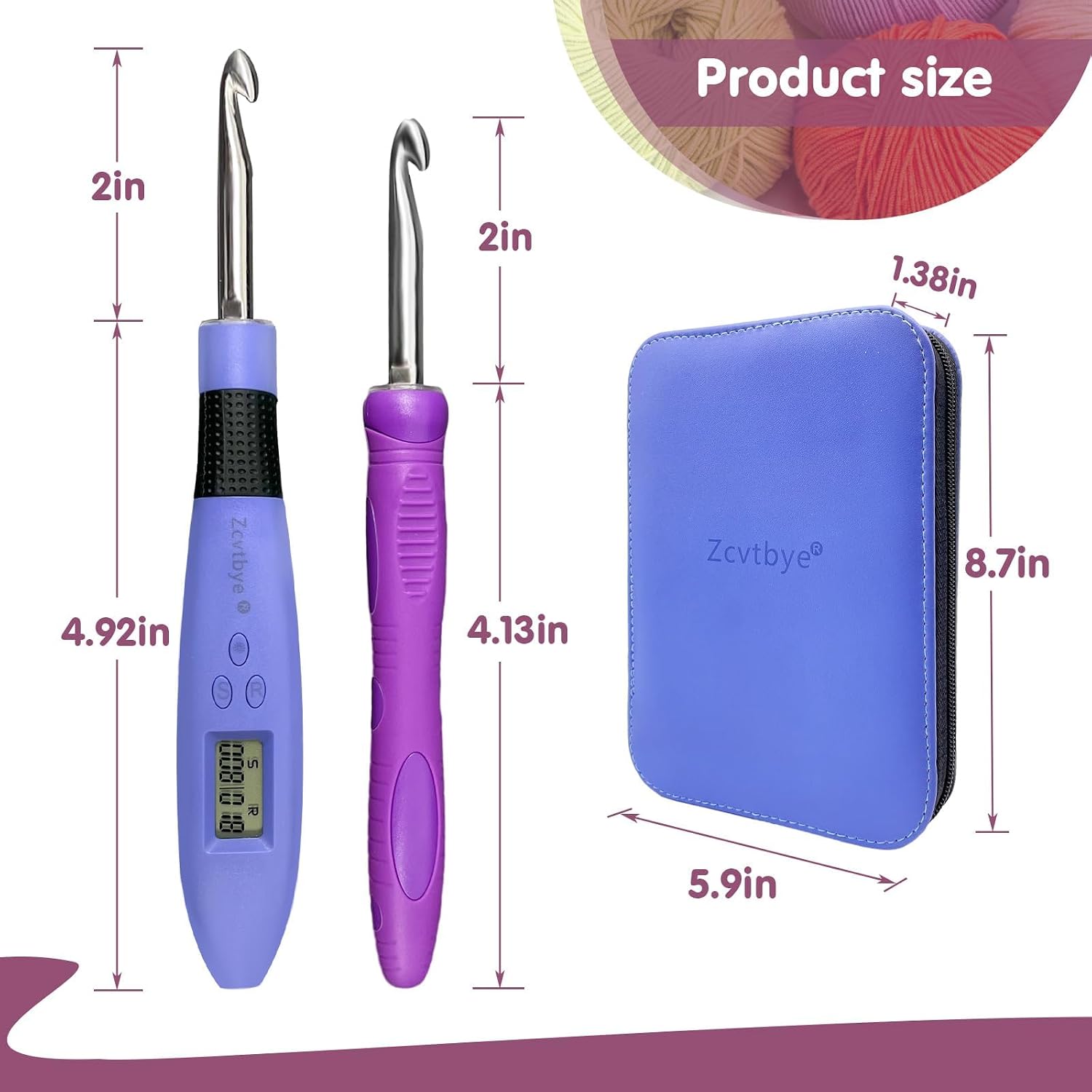 Light up Crochet Hook Set with Stitch Counter Crochet Kit with 18 Different Size Interchangeable Crochet Needle,Ergonomic with 2 Levels Led and Digital Stitch Counter for Crocheting and Knitting