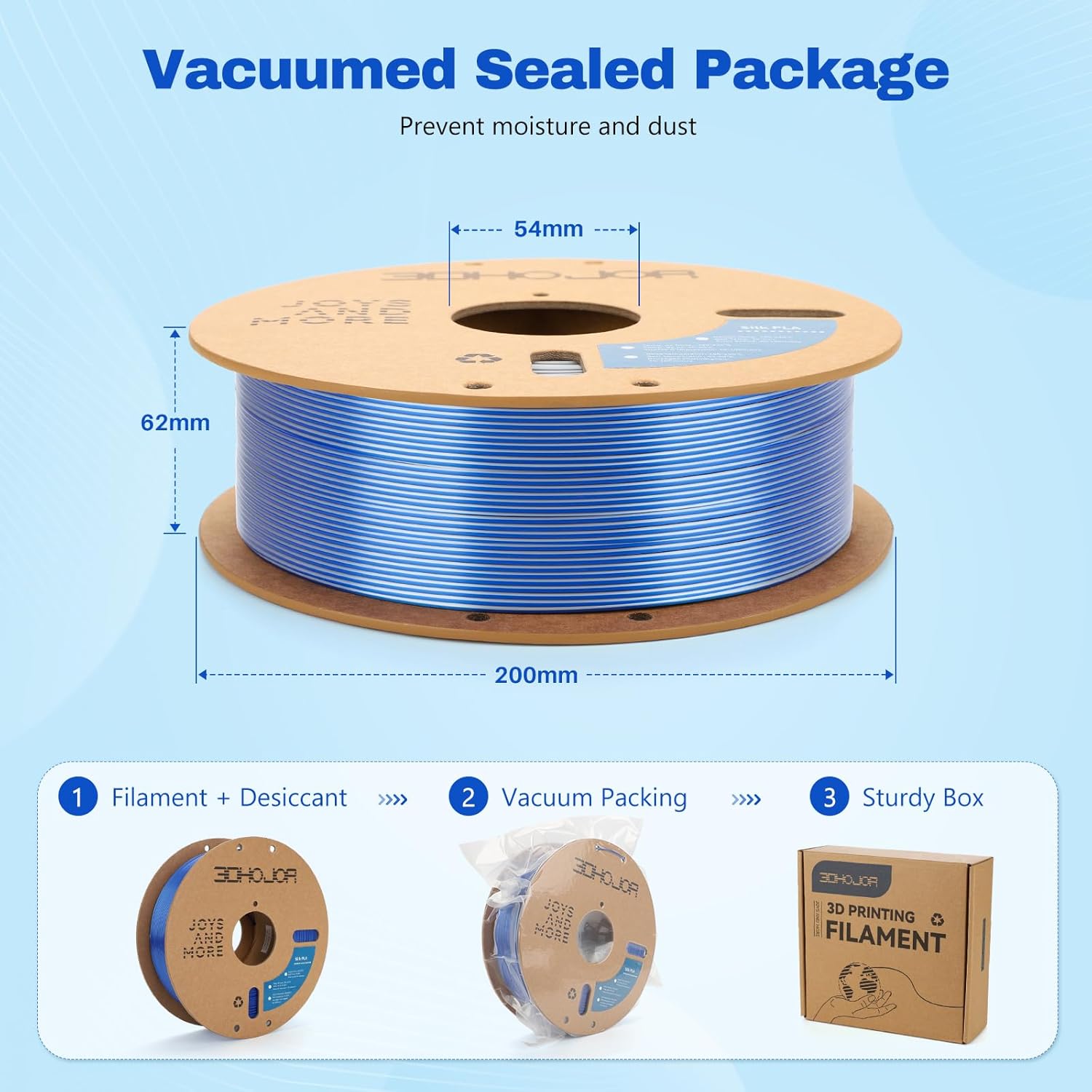 Silk PLA Filament 1.75mm Blue Silver Dual Color PLA 3D Printer Filament 2 in 1 Coextrusion 1KG Spool(2.2lbs) 3D Printing Filament Dimensional Accuracy +/- 0.03mm Fits for Most FDM 3D Printers - Image 6