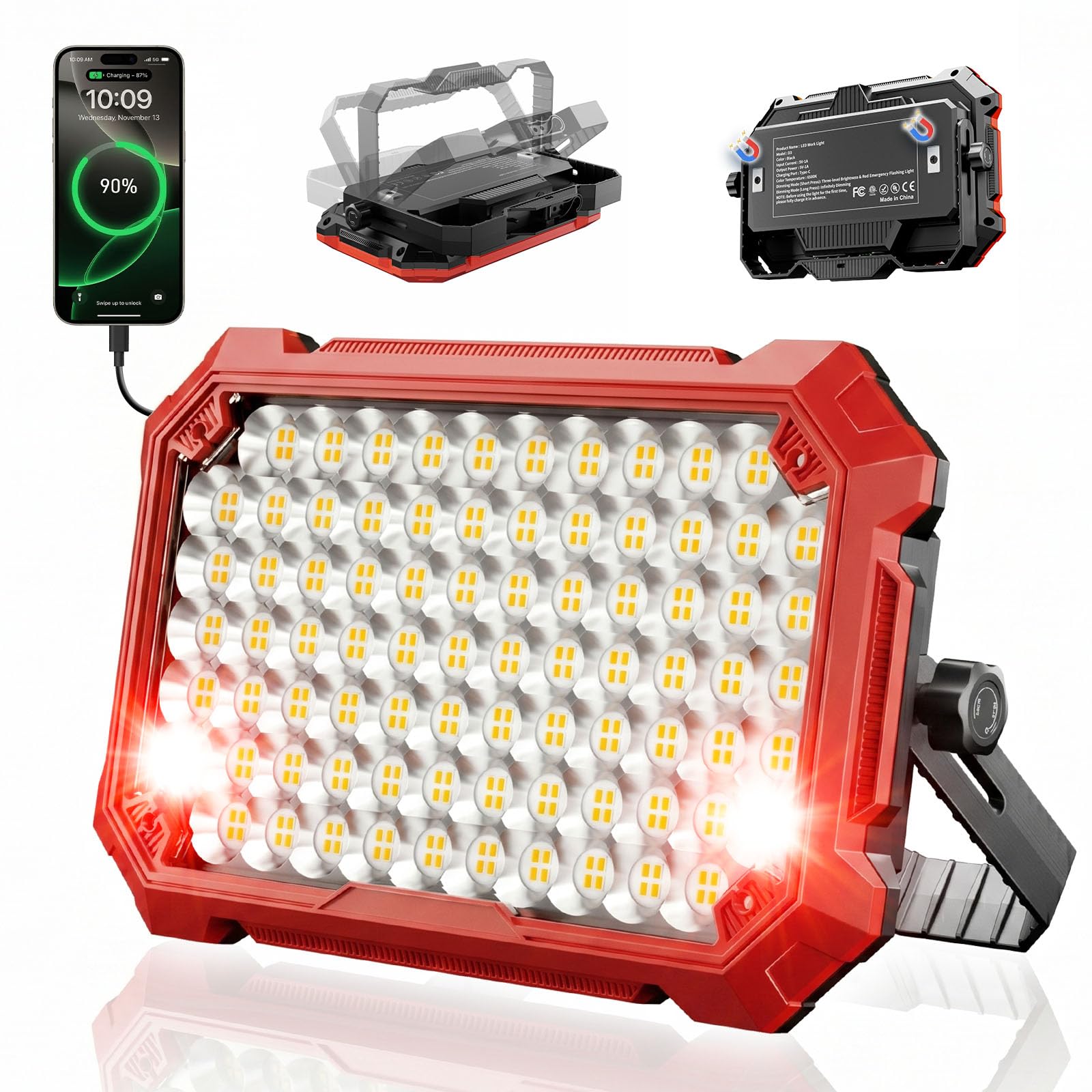 LED Portable Work Light,13000mAh Rechargeable Magnetic 10000LM Flood Light