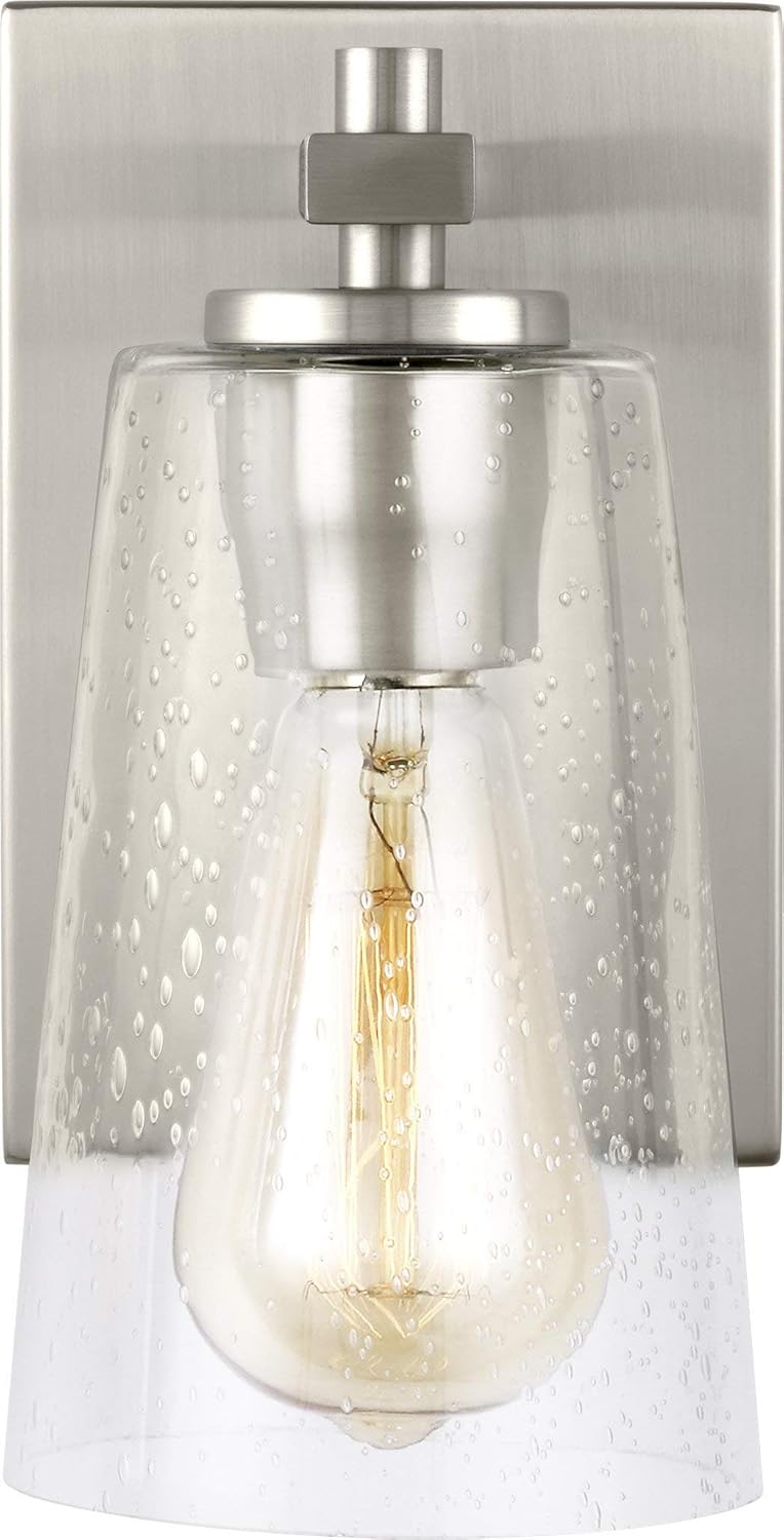Best Quality 🔥 Feiss VS24301SN Mercer Glass Wall Sconce Lighting, Satin Nickel, 1-Light (5W x 9H) 60watts Top Brands Feiss VS24301SN Mercer Glass Wall Sconce Lighting, Satin Nickel, 1-Light (5W x 9H) 60watts