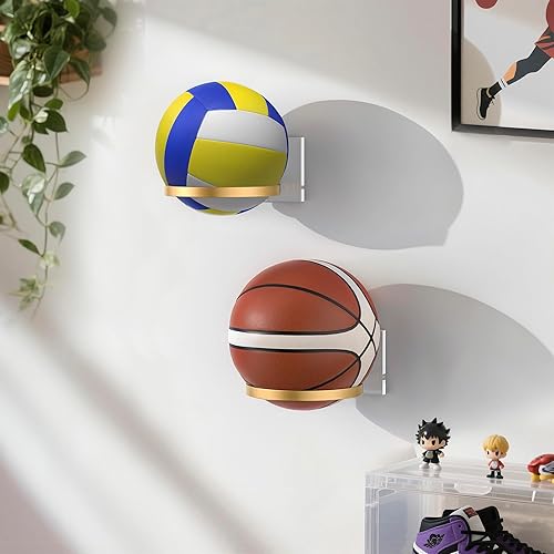 Miniatura 9 de Soporte de pared para pelotas para baloncesto, fútbol, fútbol y voleibol, estante de exhibición de bolas de pared con base acrílica y anillo de