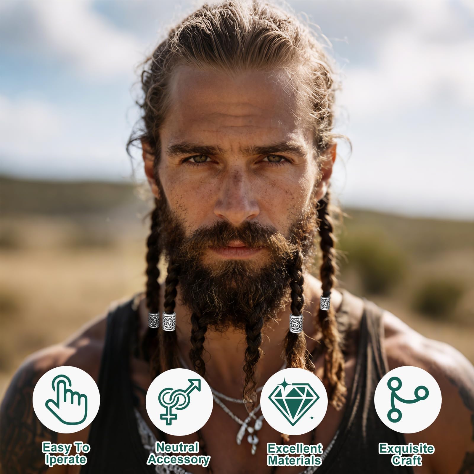 Perlas para barba vikinga accesorios pelo nórdicos rastas trenzas joyas nudo celta