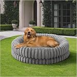 BALANCE Luxury Donut Dog Bed, 36 Inches Round Dog Beds Large Sized Dogs Washable, Orthopedic Calming Dogs Bed for Pets with Anti-Slip Bottom, Oatmeal