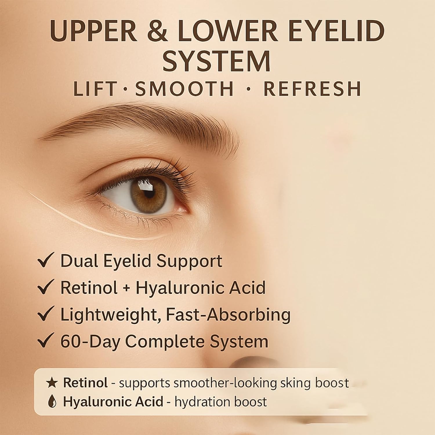 Hyat Eyelid Lift Serum - Upper & Lower Eyelid Micro In-fusion System with Retinol & Hyaluronic Acid for Firmer, Smoother Looking Eyes (Medium) - Image 3