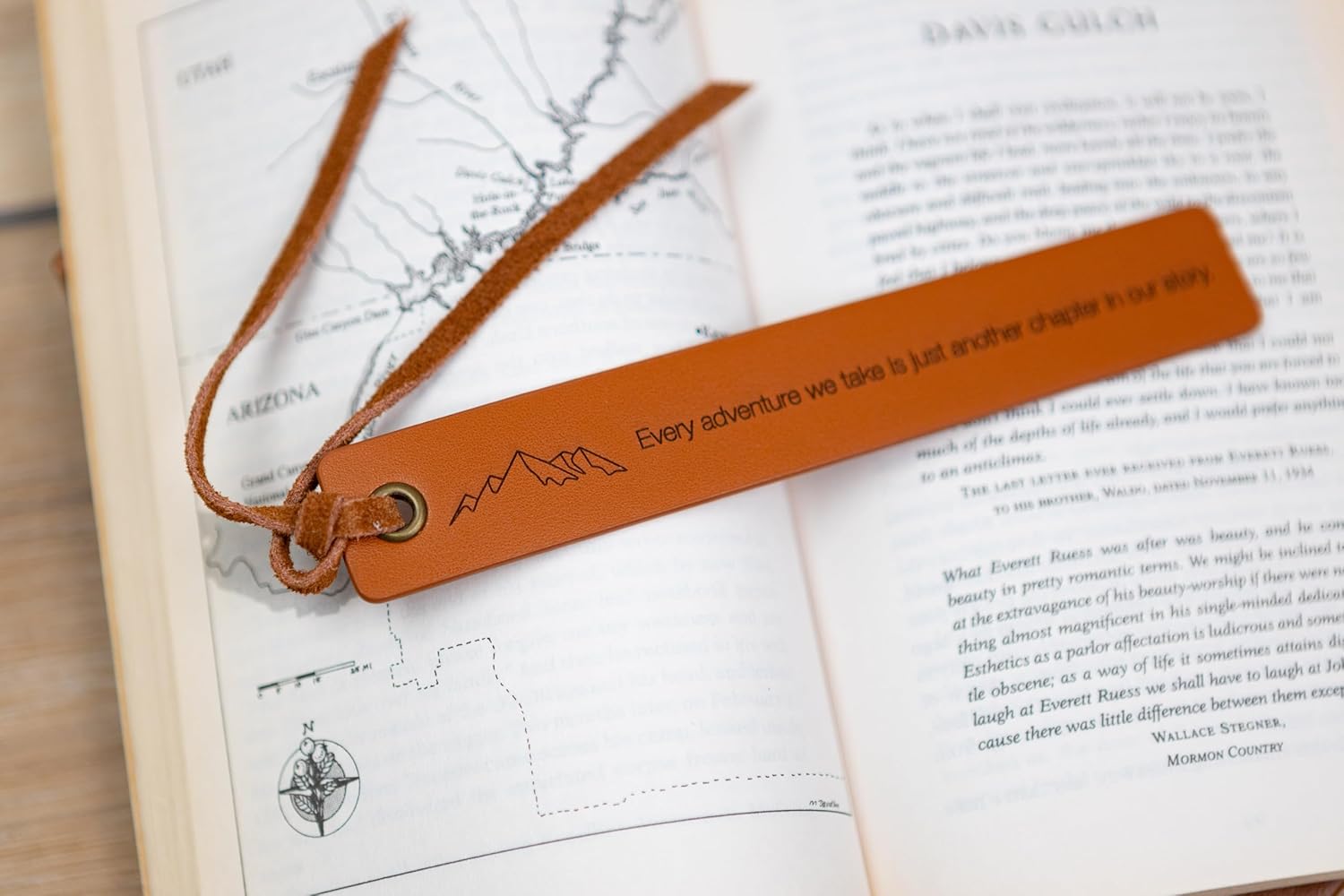 Engraved Leather Bookmark - Every Adventure We Take is Just Another Chapter Mountain Symbol, Gift for Couples Boyfriend Girlfriend 3rd Year Anniversary Husband Wife Book Lover - Image 2