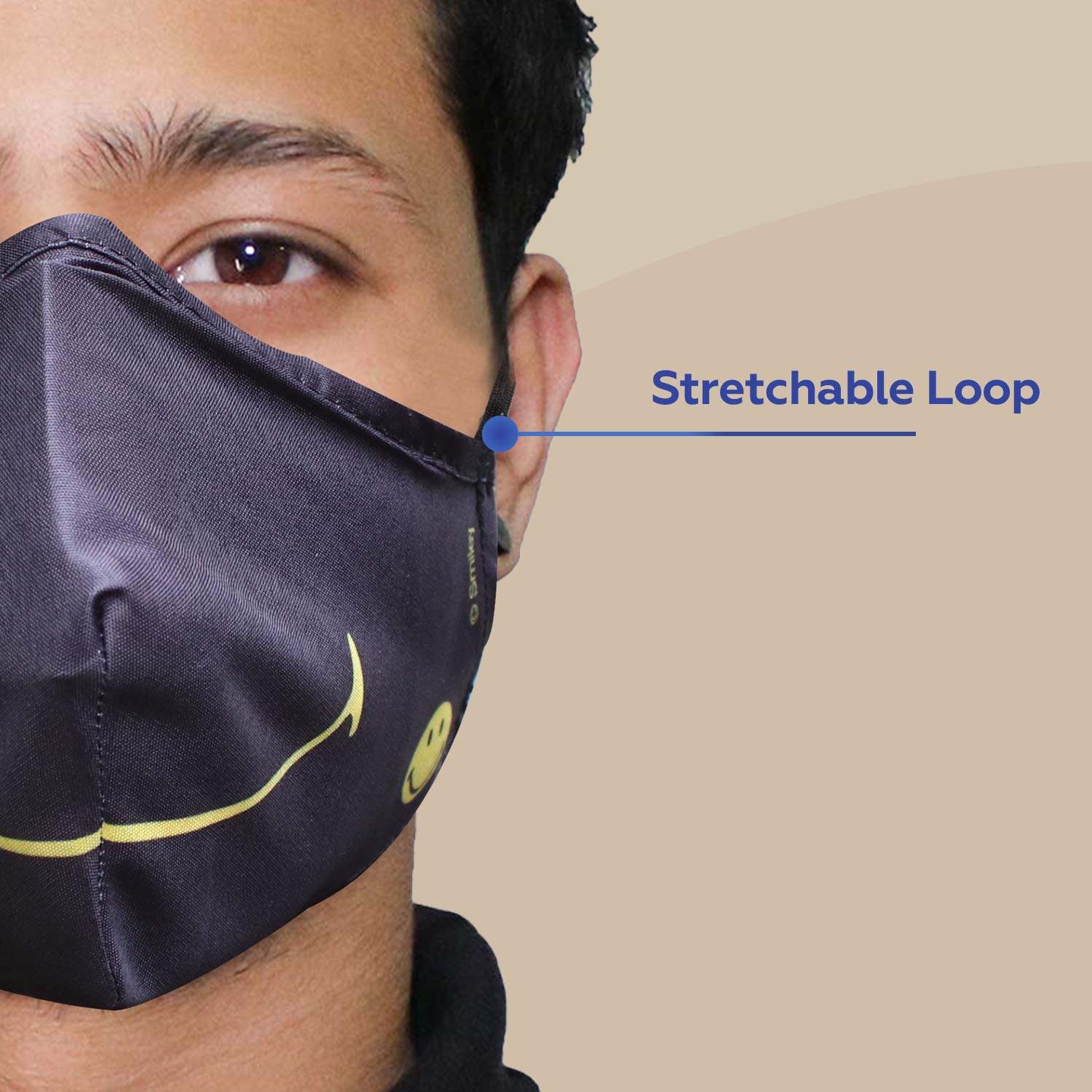 ORILEY ORSM15 Smiley Washable & Reusable Face Mask with 2 Replacement Filter & Adjustable Headloop Elastic Breathable Protective Mouth Cover (5 Pcs) 1
