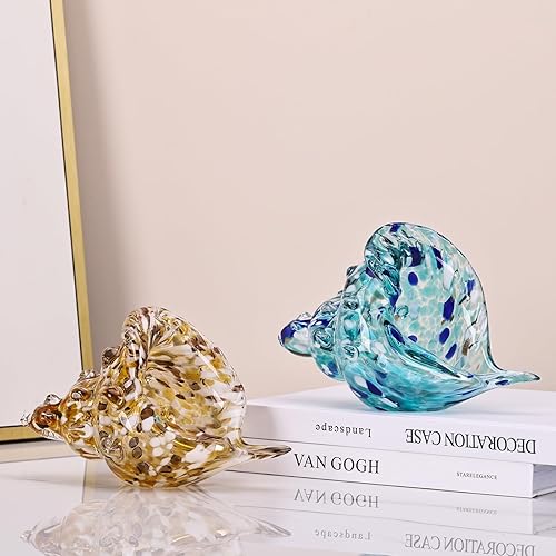 Vista 6 de LCCCK Figuras de Arte de Cristal de Mar Sopladas a Mano, Escultura de Caracola, Decoración de Cristal de Mar Aqua, Estatua Creativa de Caracola