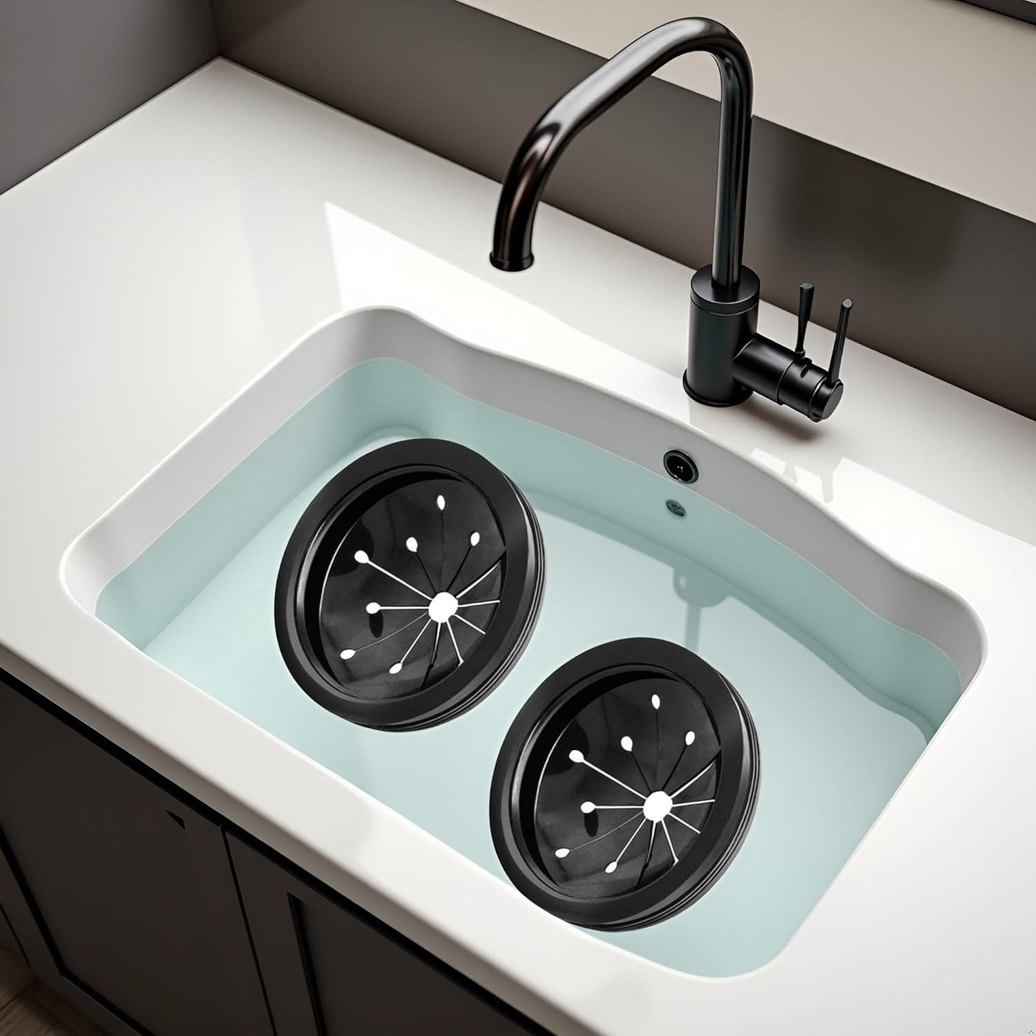 2Pcs Black 3-Inch Garbage Disposal Splash Guard - Kitchen Sink Baffle Covers for Whirlaway, Waste King and GE Models - Rubber Drain Cover Disposal and Splash Protection, Garbage Disposals and Parts