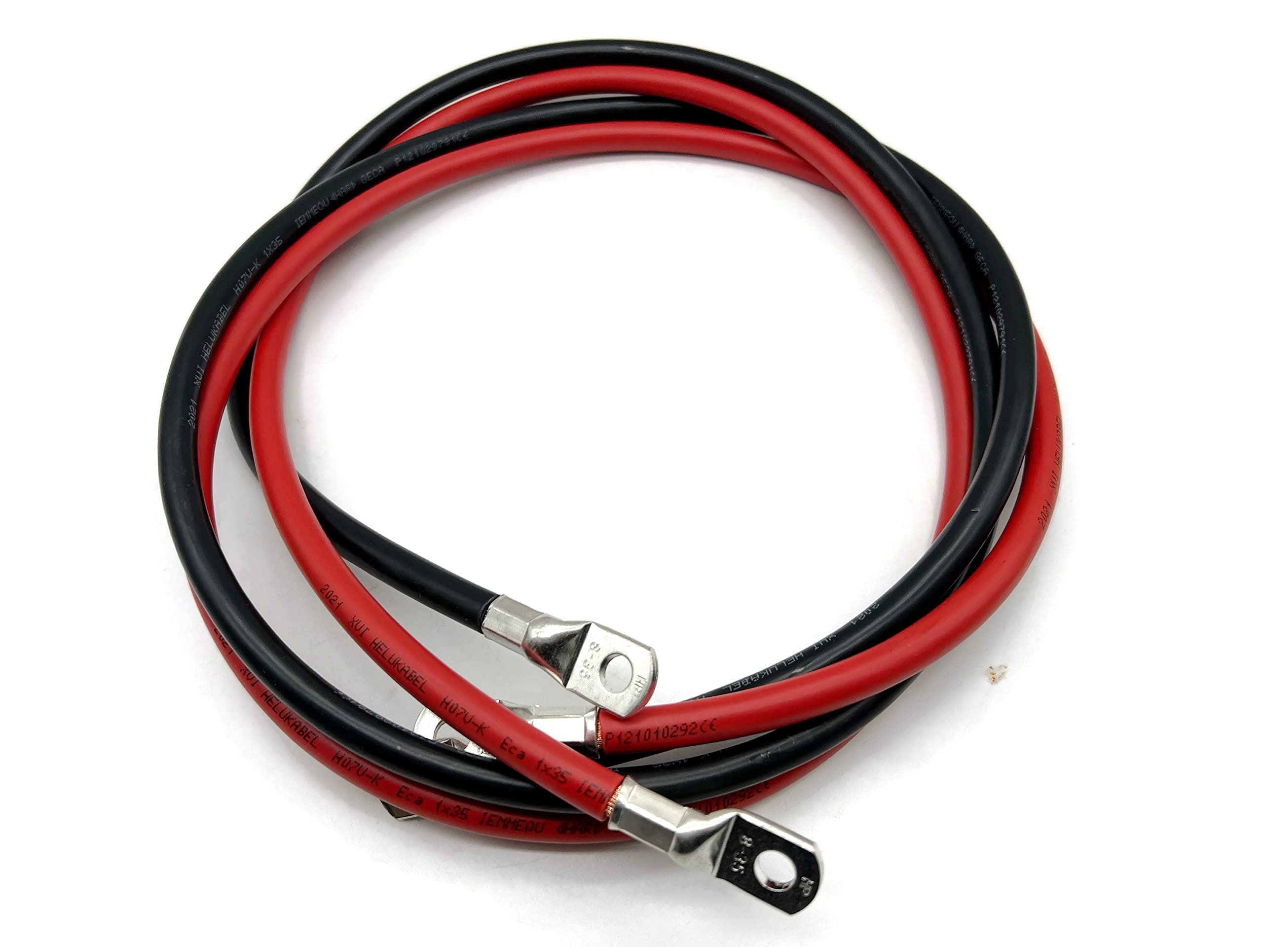 Set 2 Cavi Batteria 5 AWG 50,8 Cm – Rame Puro Con Terminali Ad Anello 3/8'' – Rosso E Nero