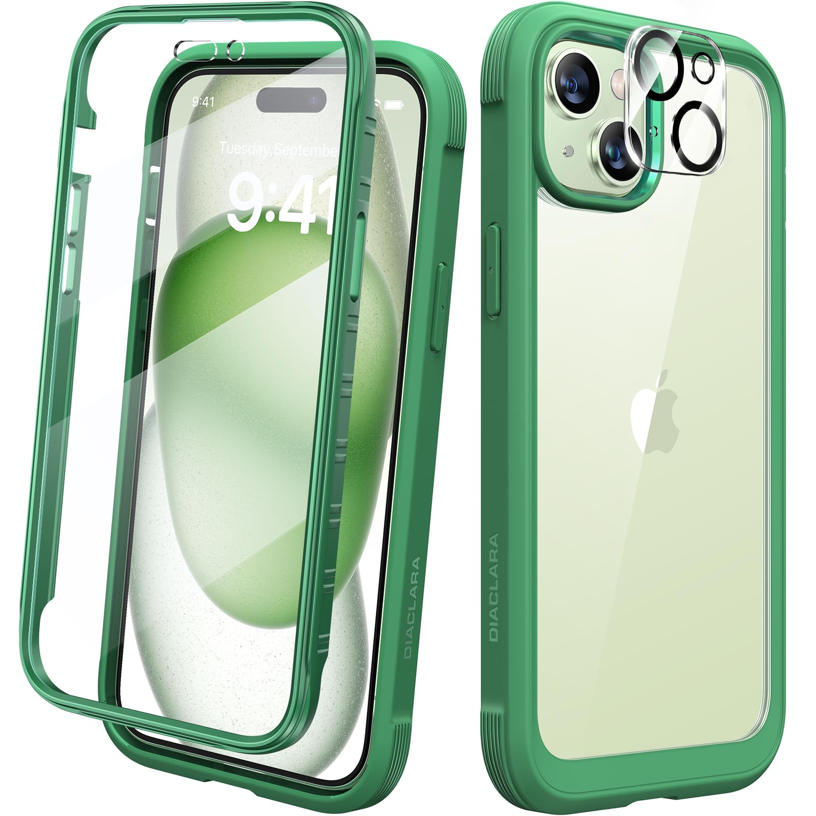Diaclara Designed for iPhone 15 Plus Case 6.7'', [Compatible with MagSafe] Full Body Rugged Magnetic Case w/Built-in Screen Protector+Glass Camera Lens Protector,Mint Green