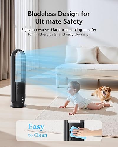 Miniatura 7 de ULTTY - Combo de ventilador de torre sin aspas y purificador de aire, con dos filtros HEPA 99.97 % de humo y polvo de caspa de polen, ventilador de