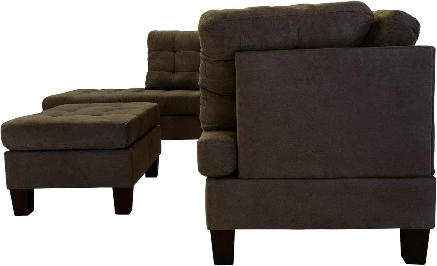 Casa Andrea Milano LLC 3 Piece Modern Tufted Micro Suede L Shaped Sectional Sofa Couch with Reversible Chaise & Ottoman, Large, Brown : Home & Kitchen